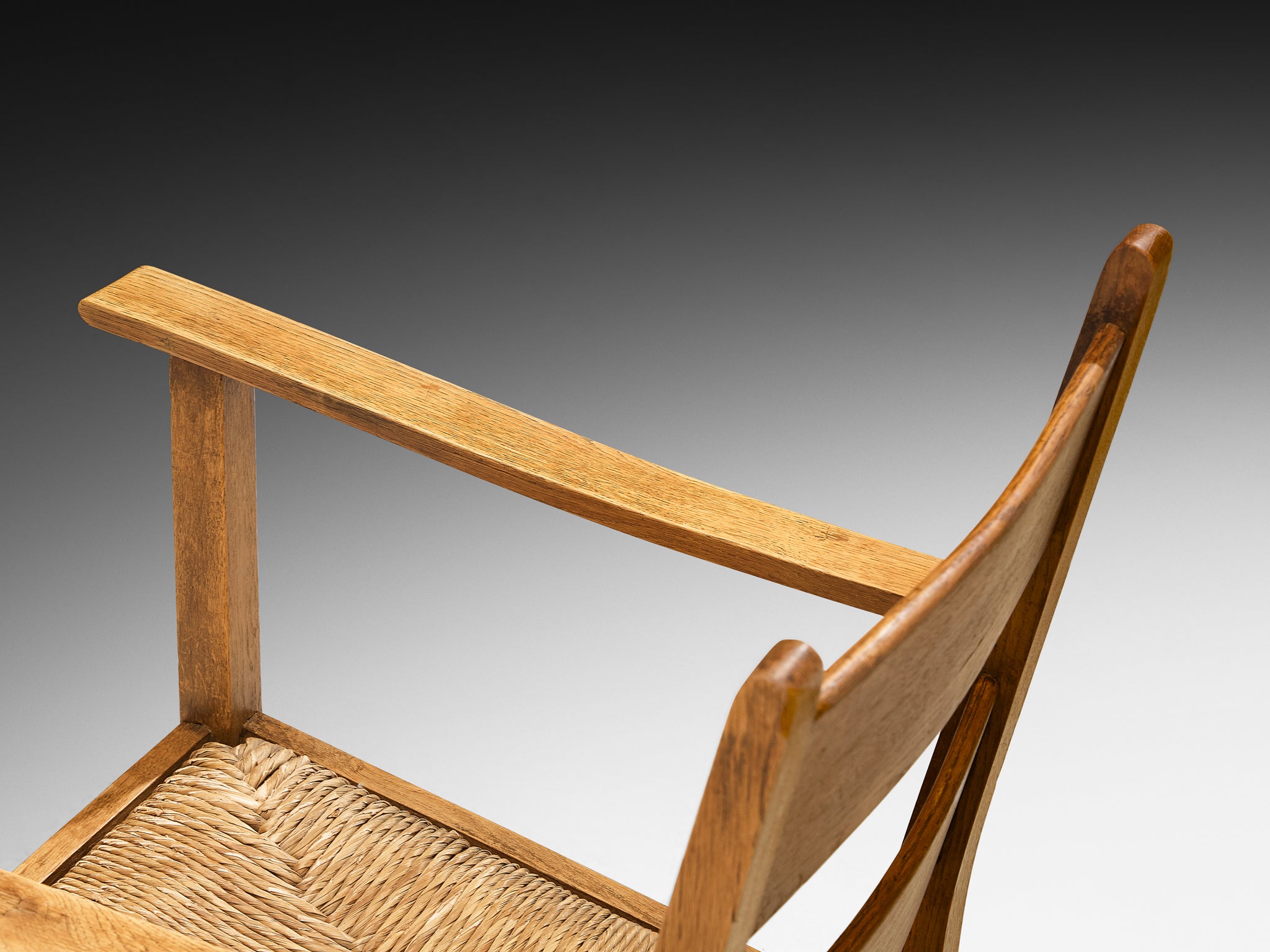 Pair of Dutch Rustic Armchairs in Solid Oak and Straw Seating Morentz