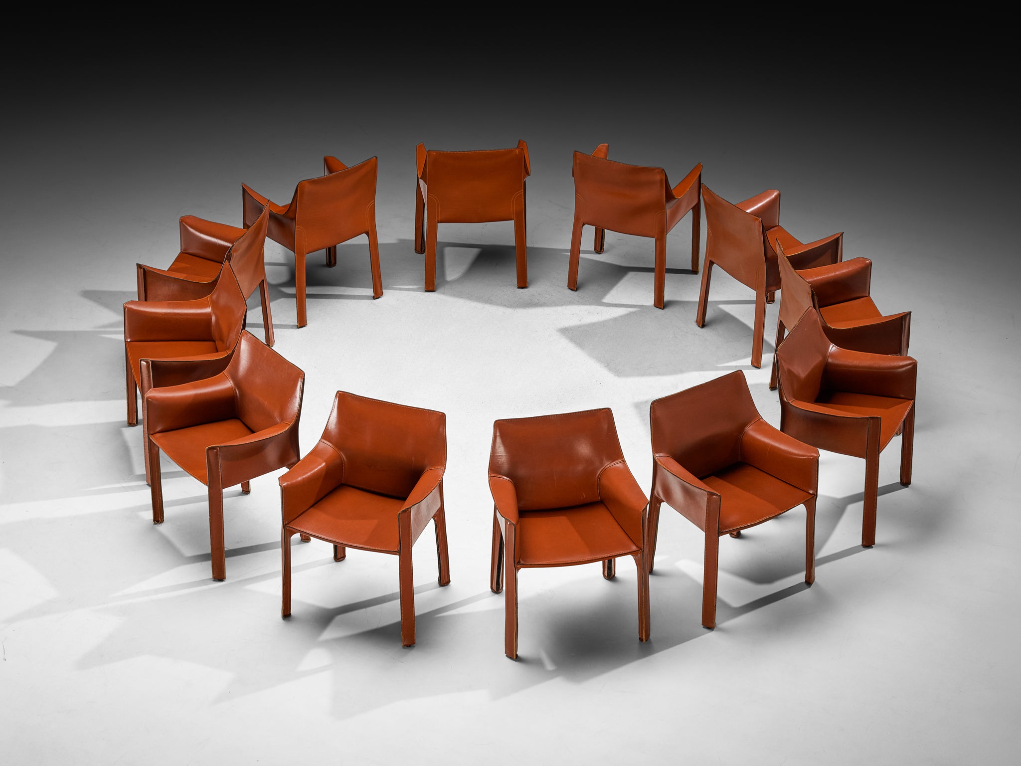 Mario Bellini for Cassina 'CAB 413' Dining Chairs in Burnt Orange Leather Seating Morentz