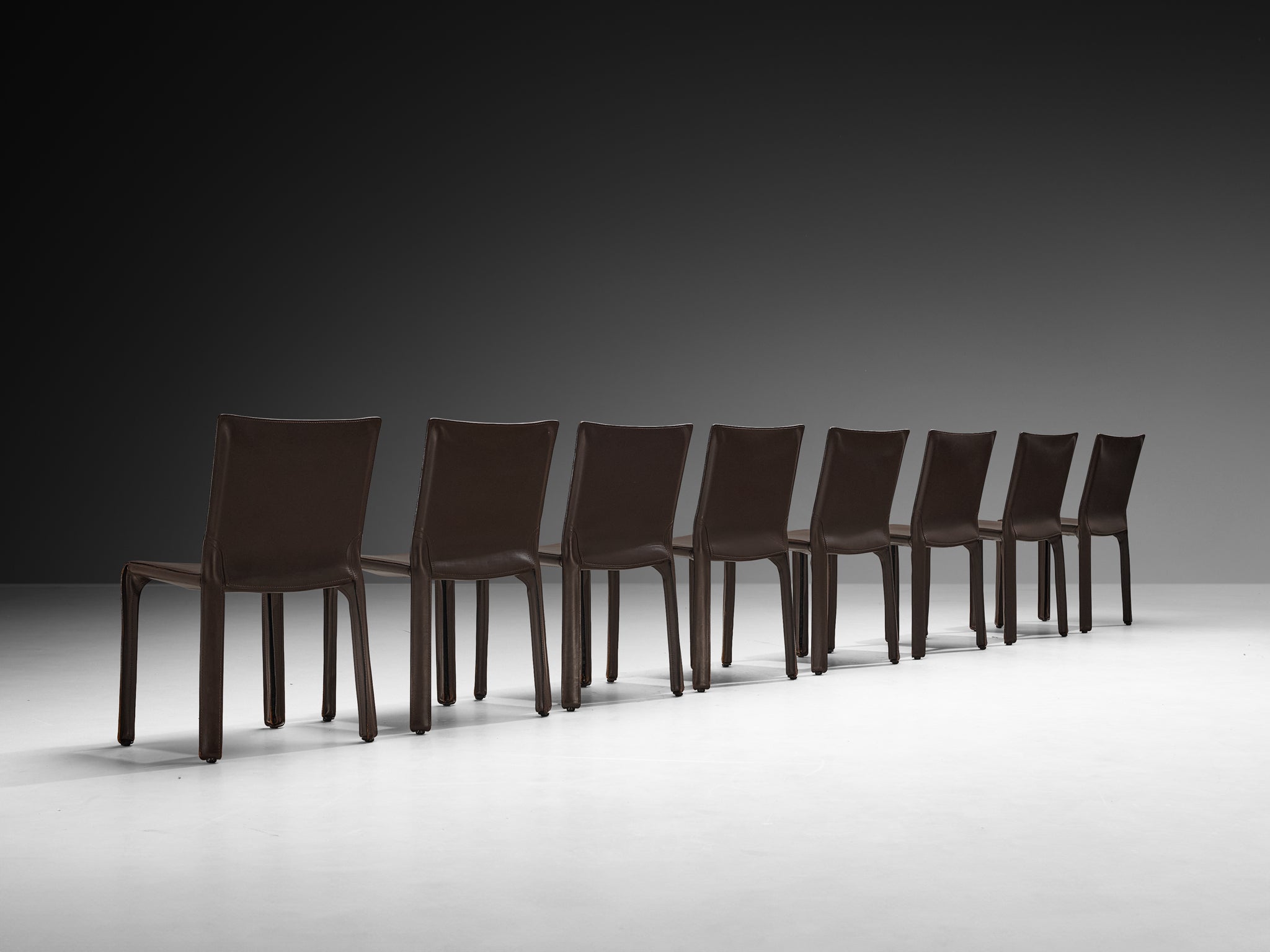 Mario Bellini for Cassina Set of Eight 'Cab' Dining Chairs in Brown Leather Seating Morentz