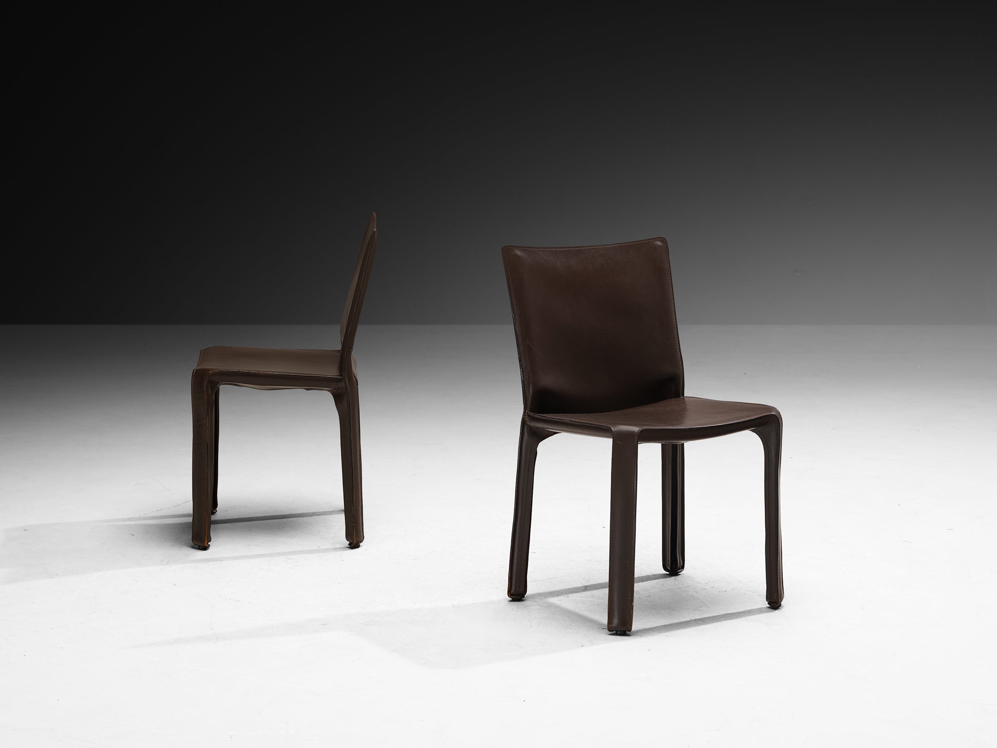Mario Bellini for Cassina Set of Eight 'Cab' Dining Chairs in Brown Leather Seating Morentz