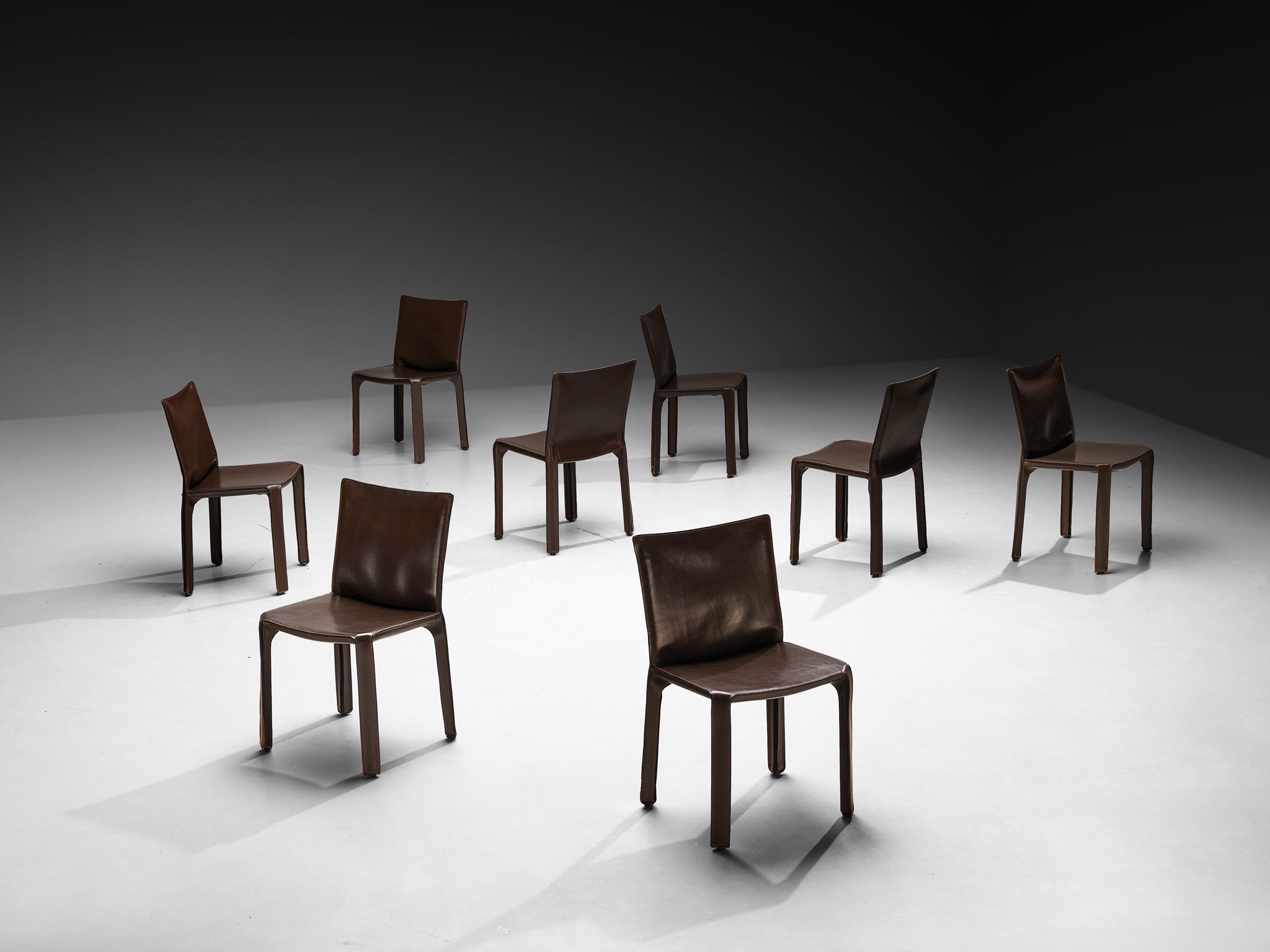 Mario Bellini for Cassina Set of Eight 'Cab' Dining Chairs in Brown Leather Seating Morentz
