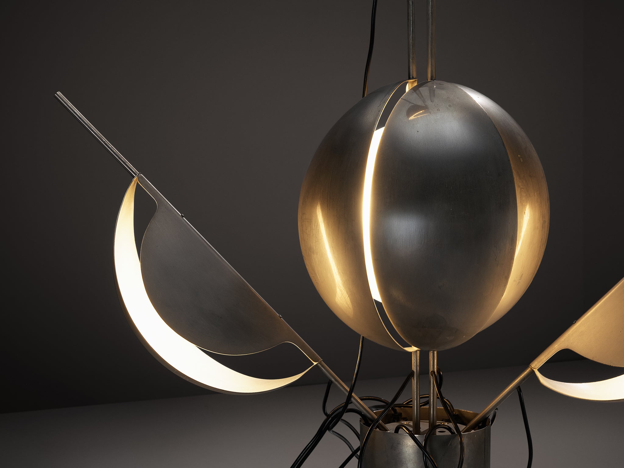 Jean-Pierre Vitrac for Verre Lumière 'Flower' Lamp with Movable Petals in Metal Lighting Morentz