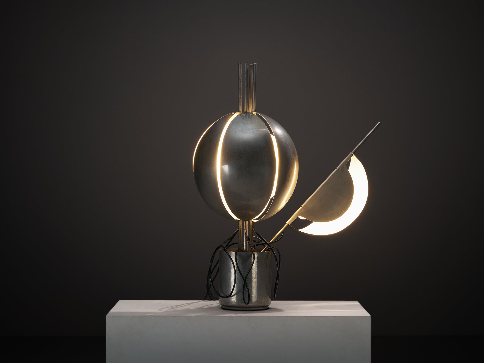 Jean-Pierre Vitrac for Verre Lumière 'Flower' Lamp with Movable Petals in Metal Lighting Morentz