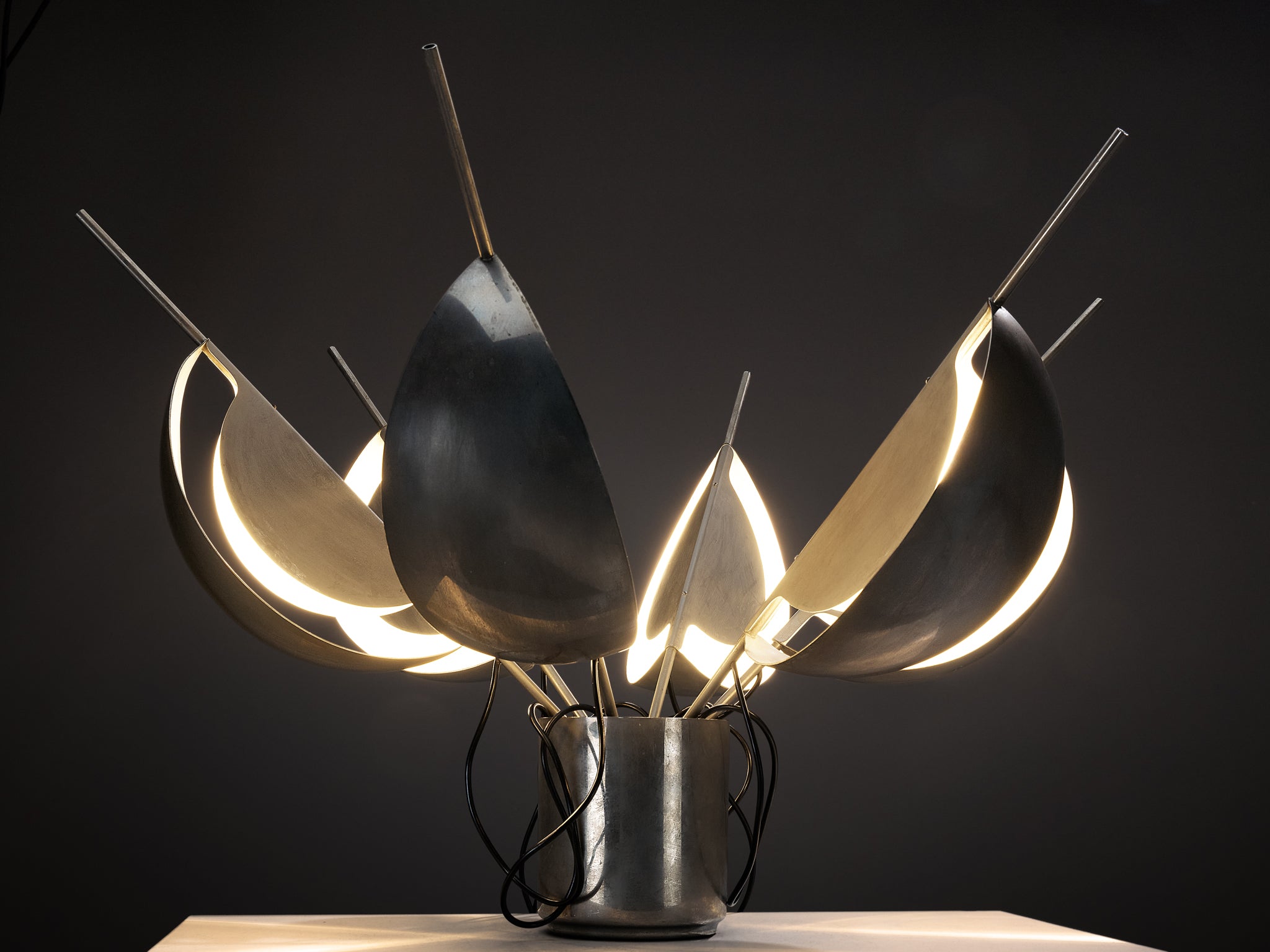 Jean-Pierre Vitrac for Verre Lumière 'Flower' Lamp with Movable Petals in Metal Lighting Morentz