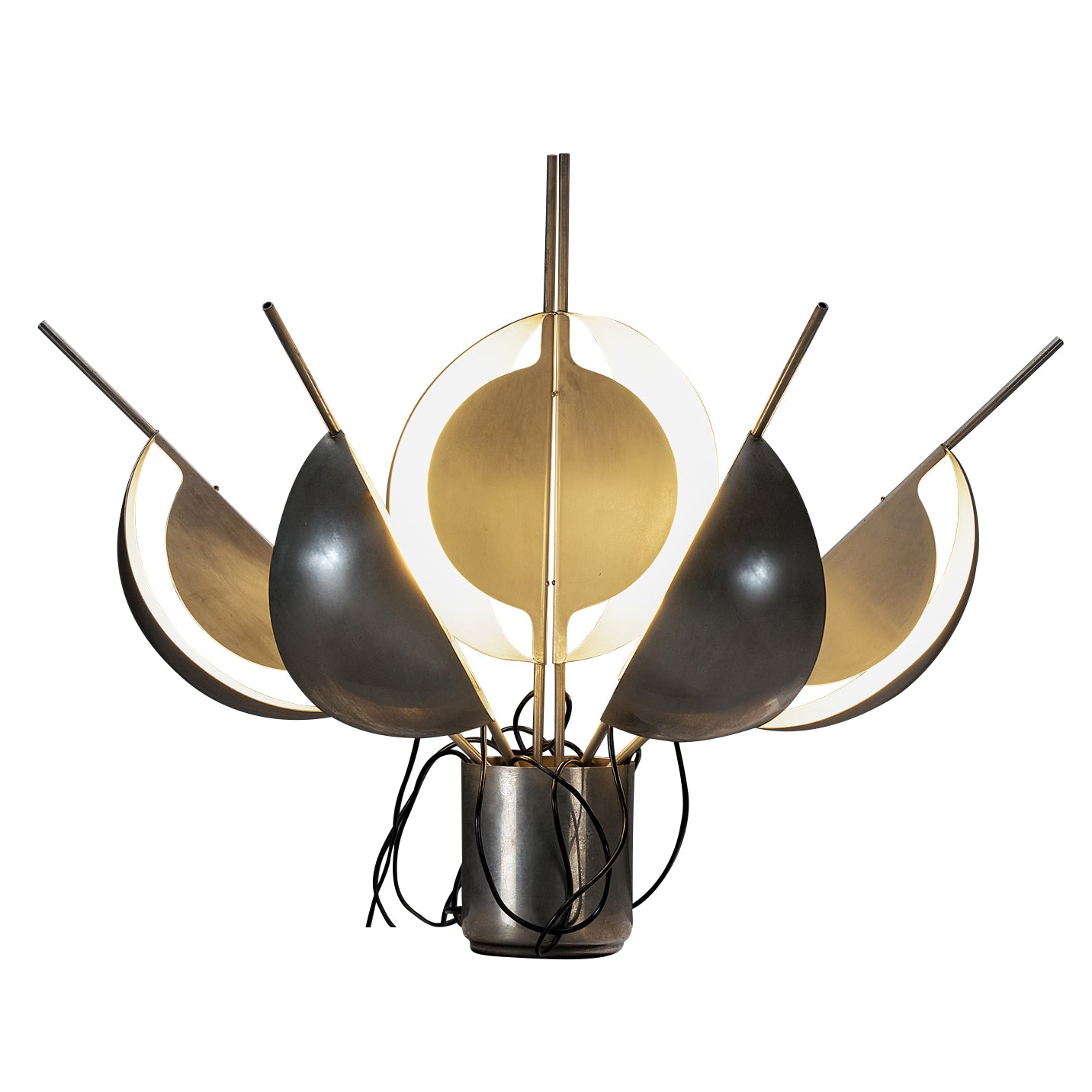 Jean-Pierre Vitrac for Verre Lumière 'Flower' Lamp with Movable Petals in Metal Lighting Morentz