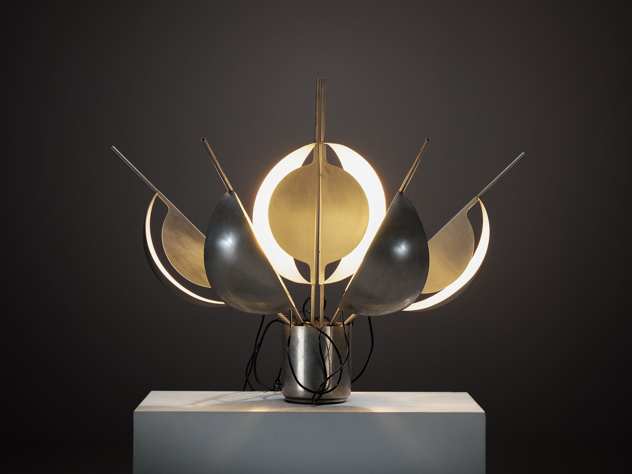 Jean-Pierre Vitrac for Verre Lumière 'Flower' Lamp with Movable Petals in Metal Lighting Morentz