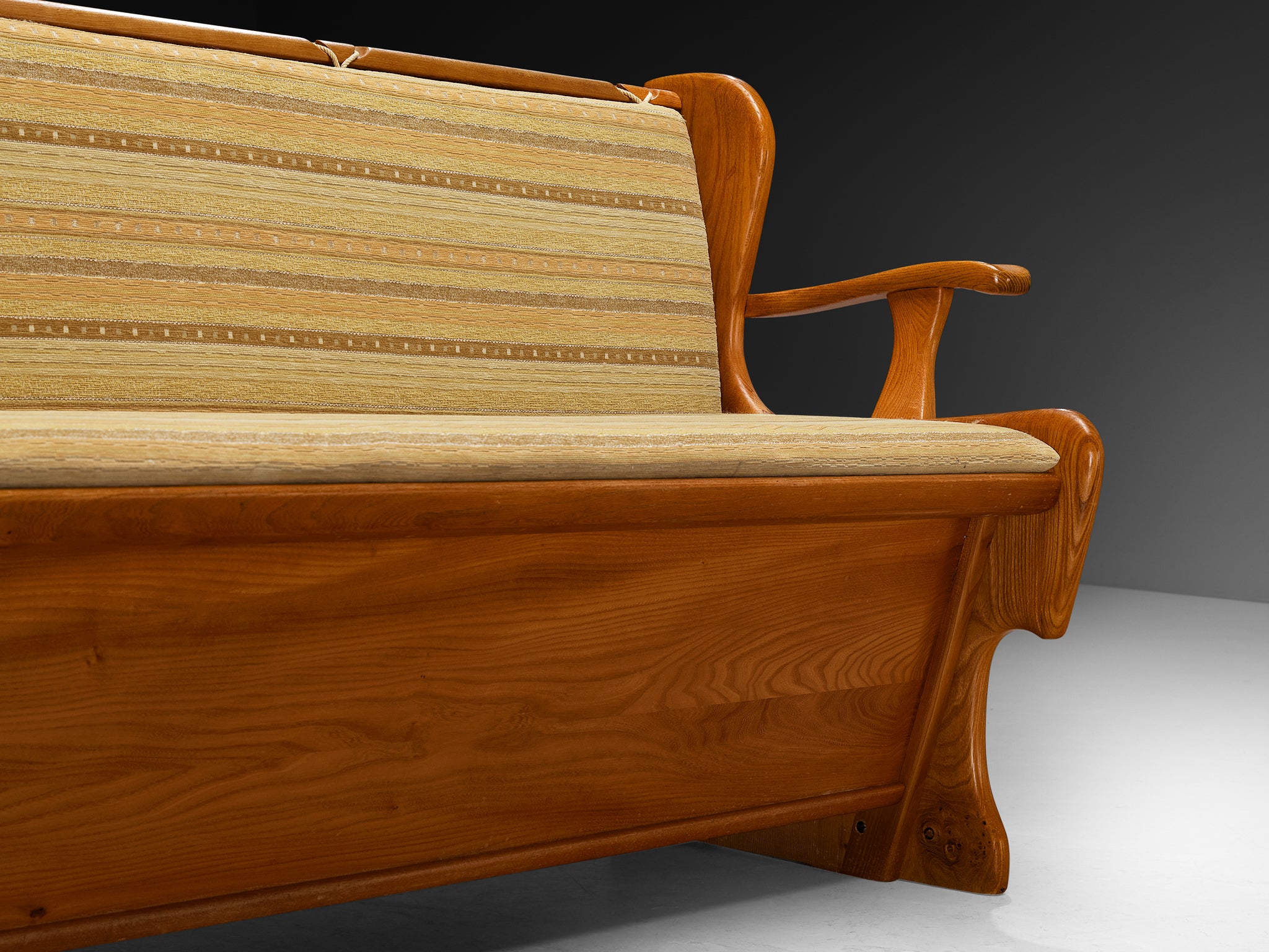 Naturalistic Carved Bench in Solid Elm with Storage Space Seating Morentz