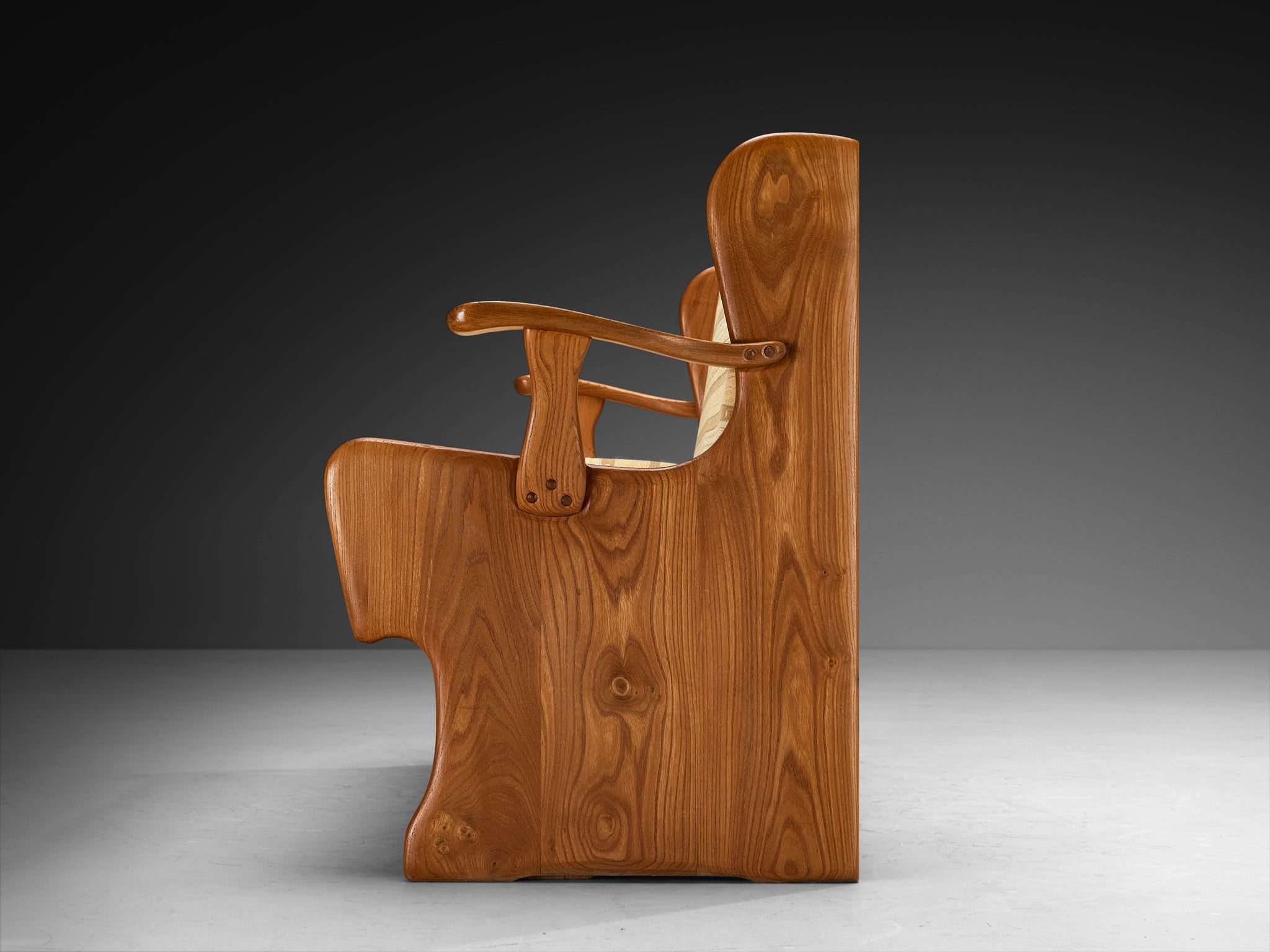 Naturalistic Carved Bench in Solid Elm with Storage Space Seating Morentz