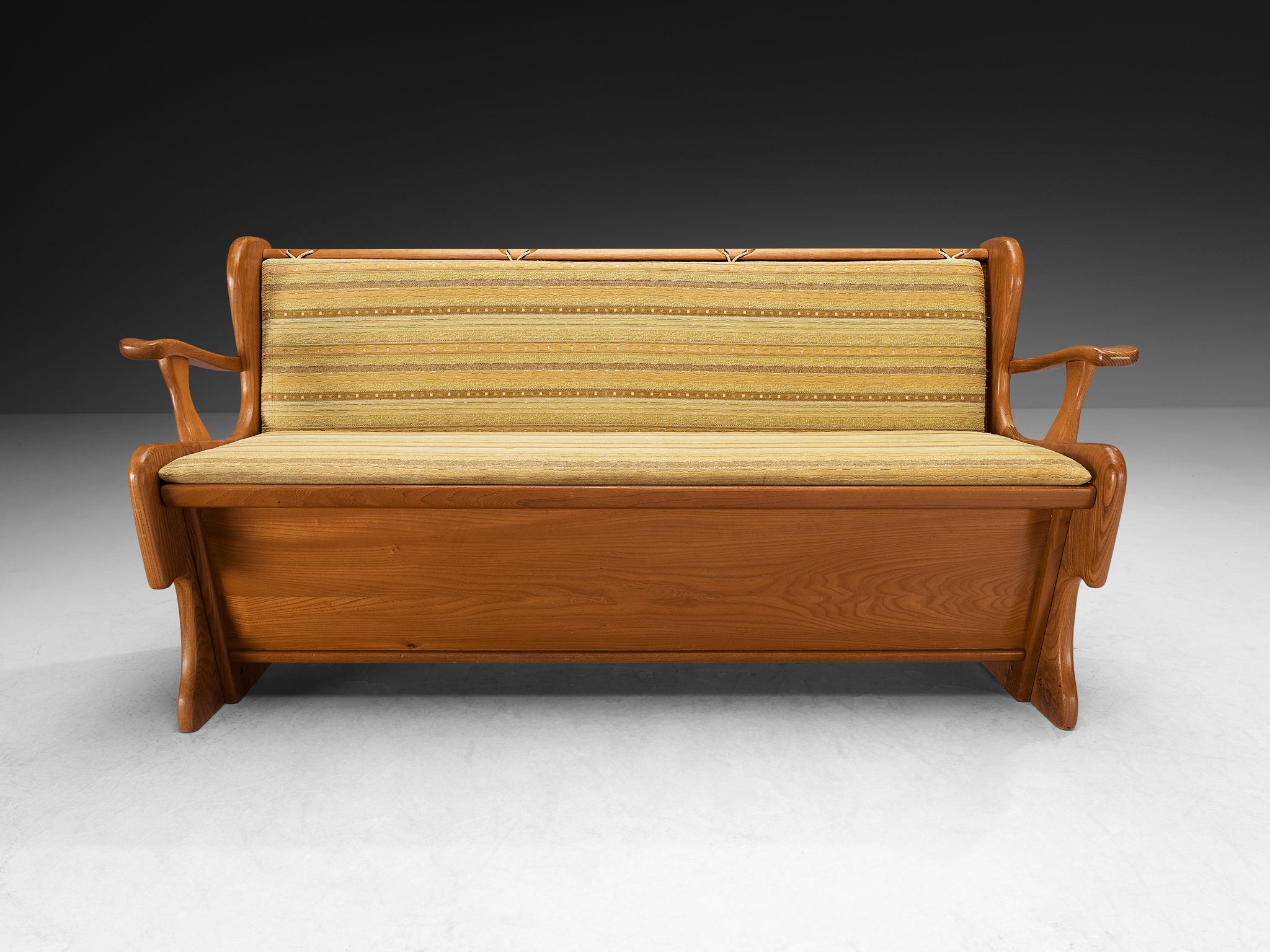 Naturalistic Carved Bench in Solid Elm with Storage Space Seating Morentz