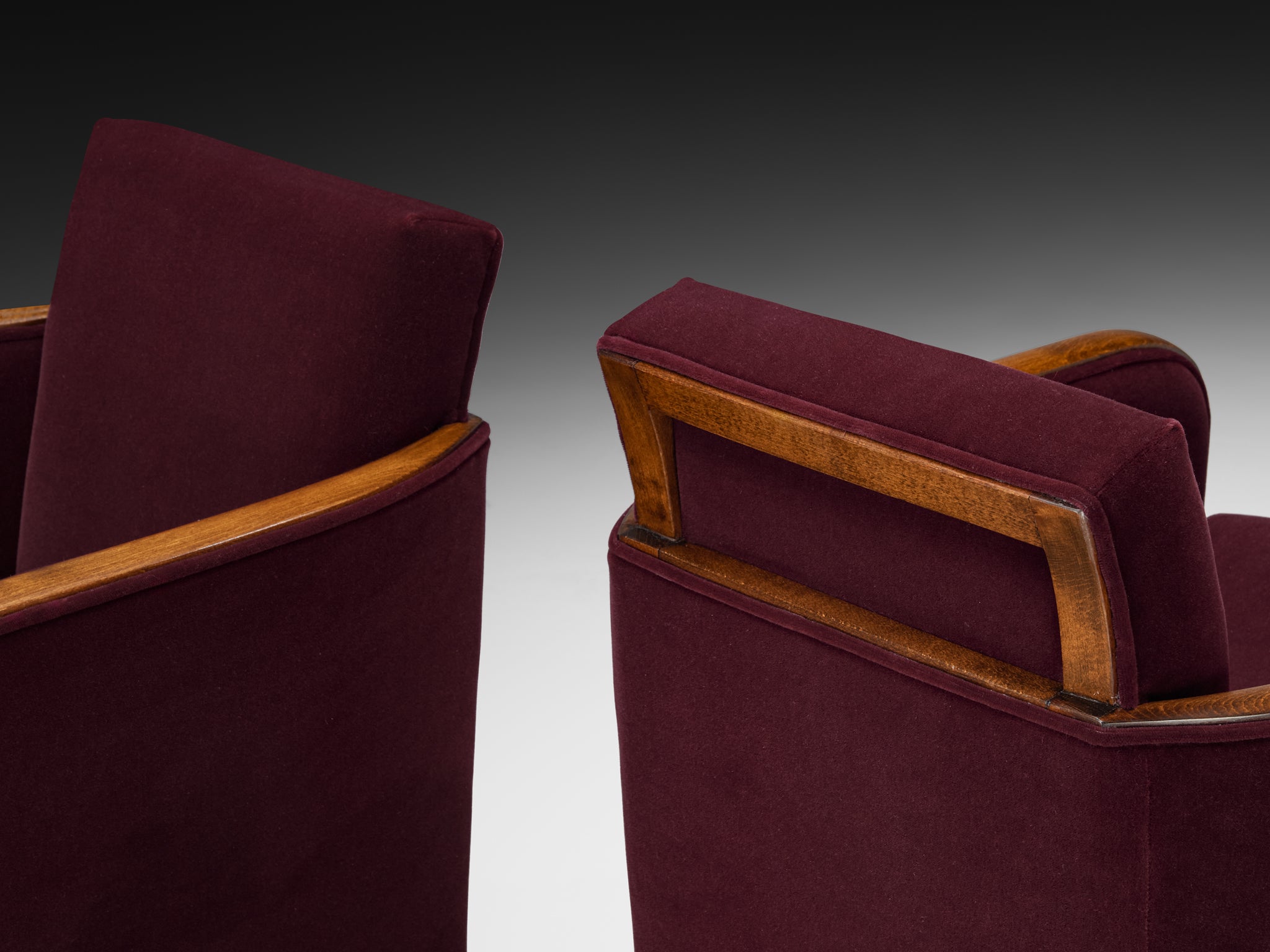 Rare Maison Soubrier Pair of late 1920s Art Deco Armchairs in Burgundy Velvet