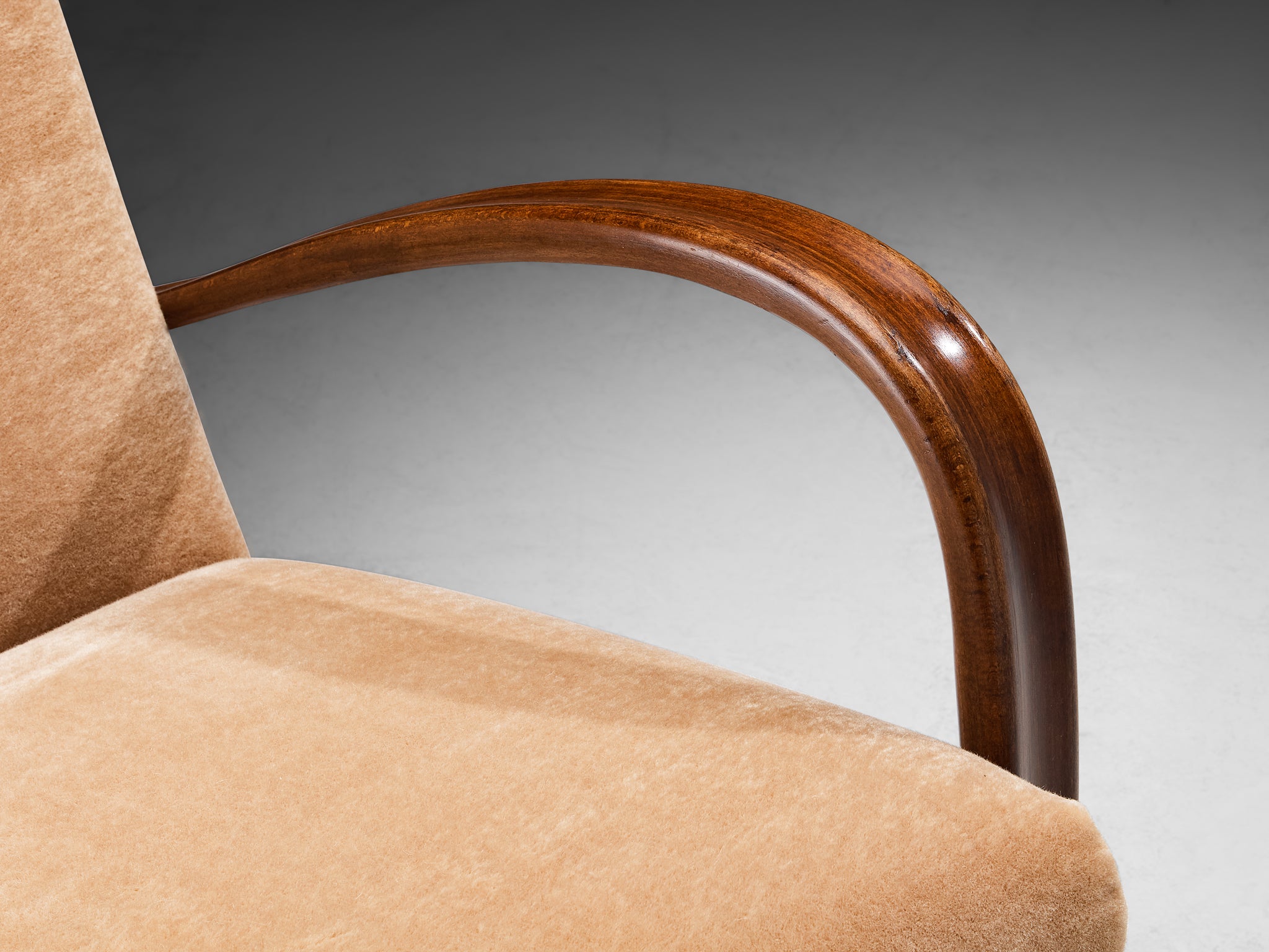 Jindrich Halabala Lounge Chairs Upholstered in Brown Pierre Frey Fabric Seating Morentz