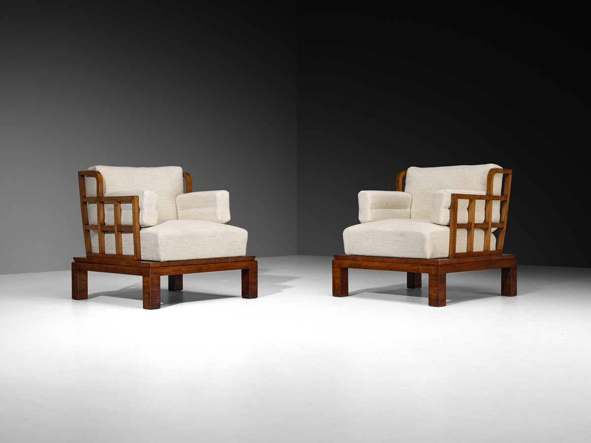 Pair of Austrian Art Deco Lounge Chairs in Mahogany Seating Morentz