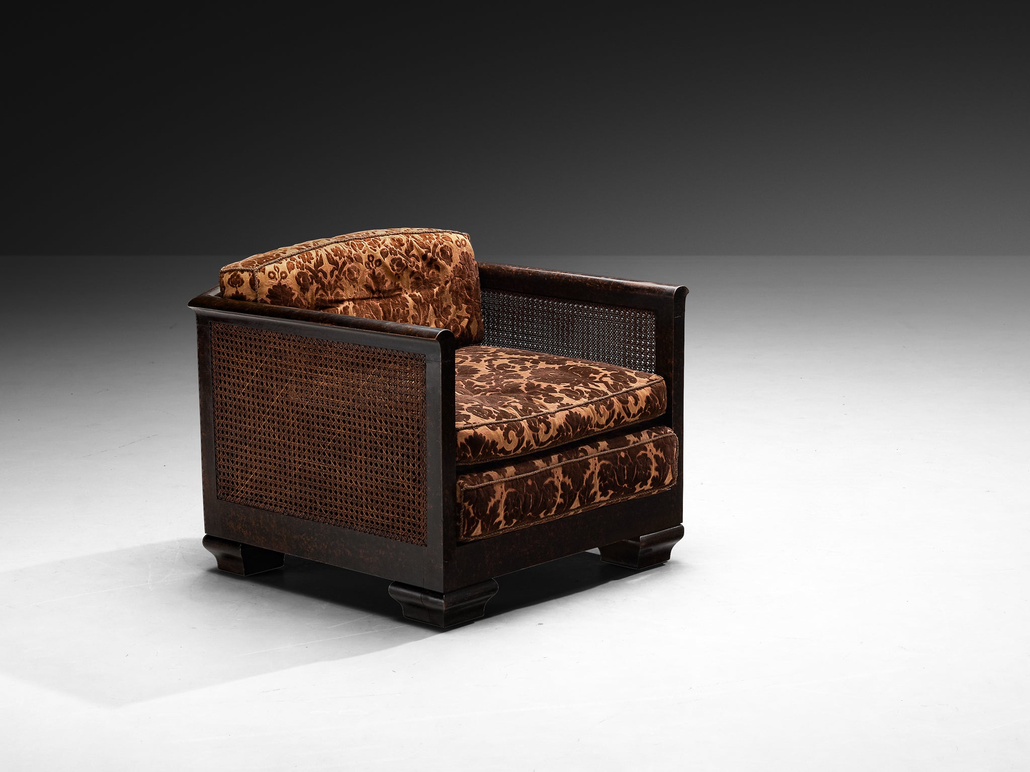 Art Deco Lounge Chair in Wood and Cane Seating Morentz