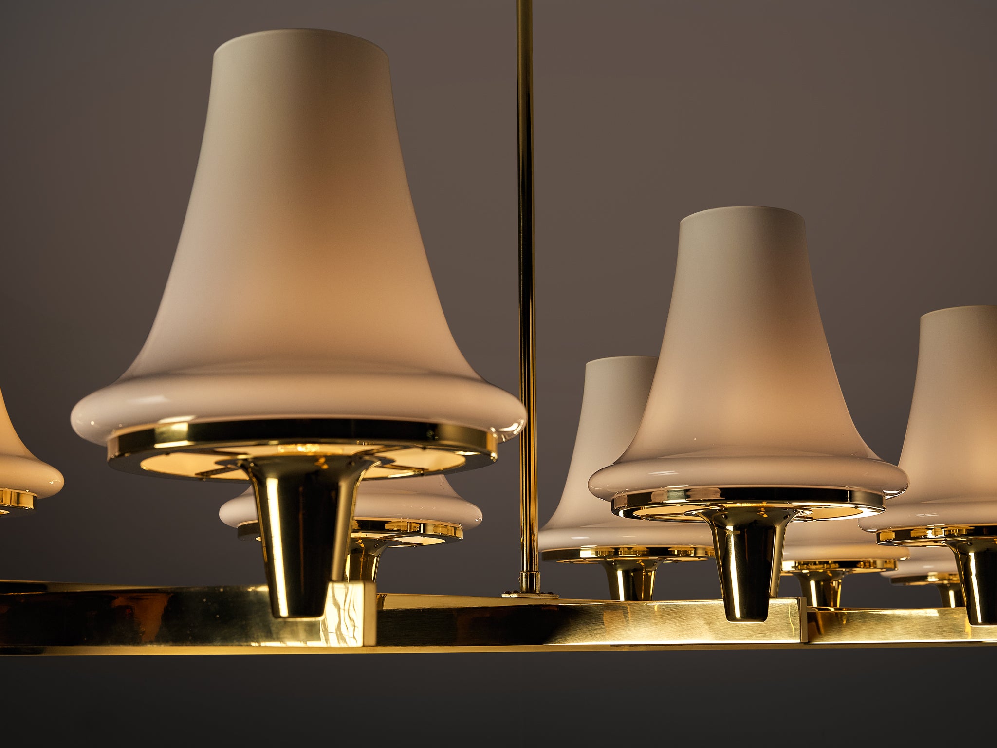 Hans-Agne Jakobsson 'C1280' Chandelier in Brass and White Glass 8.2ft Lighting Morentz