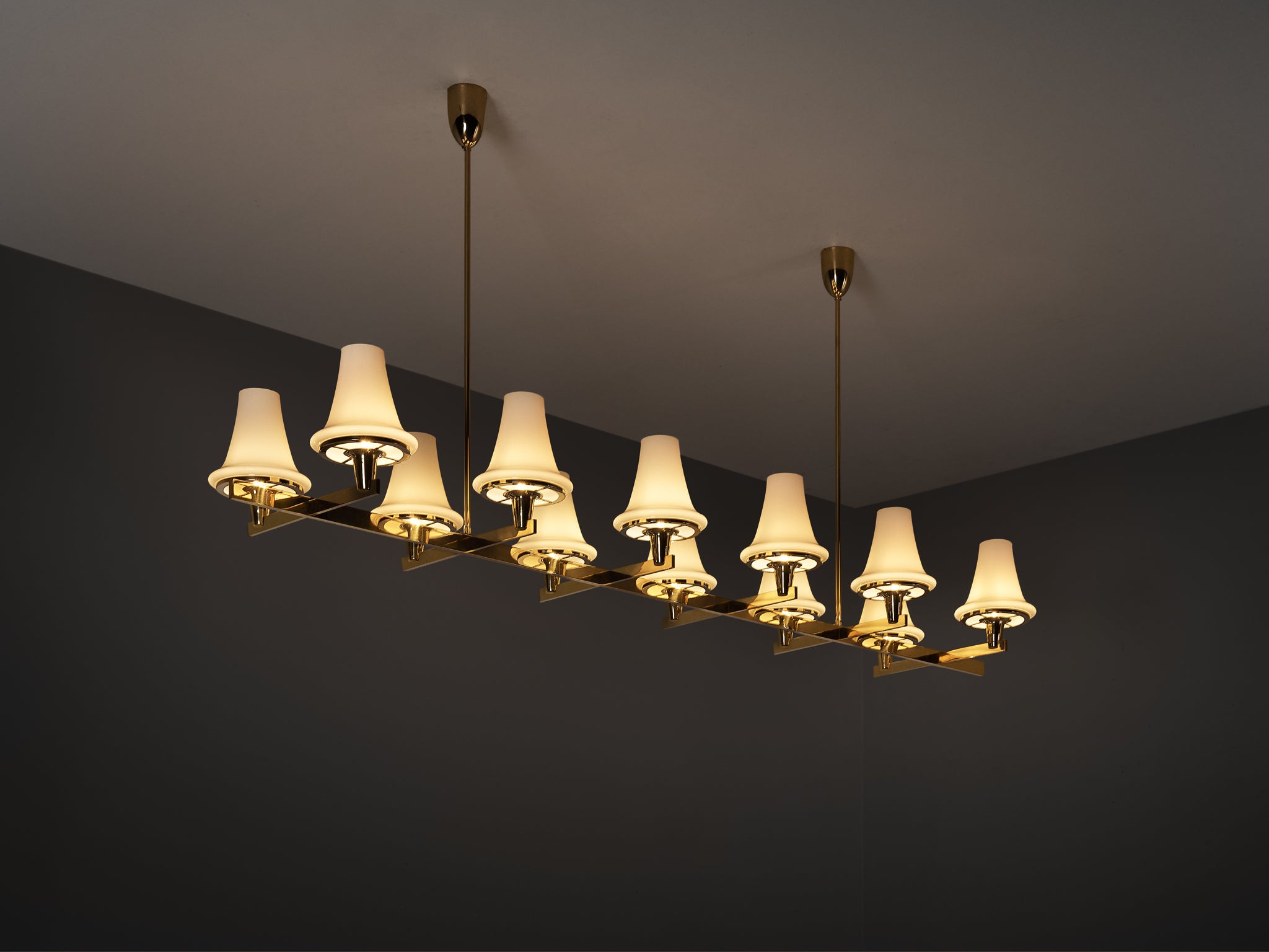 Hans-Agne Jakobsson 'C1280' Chandelier in Brass and White Glass 8.2ft Lighting Morentz