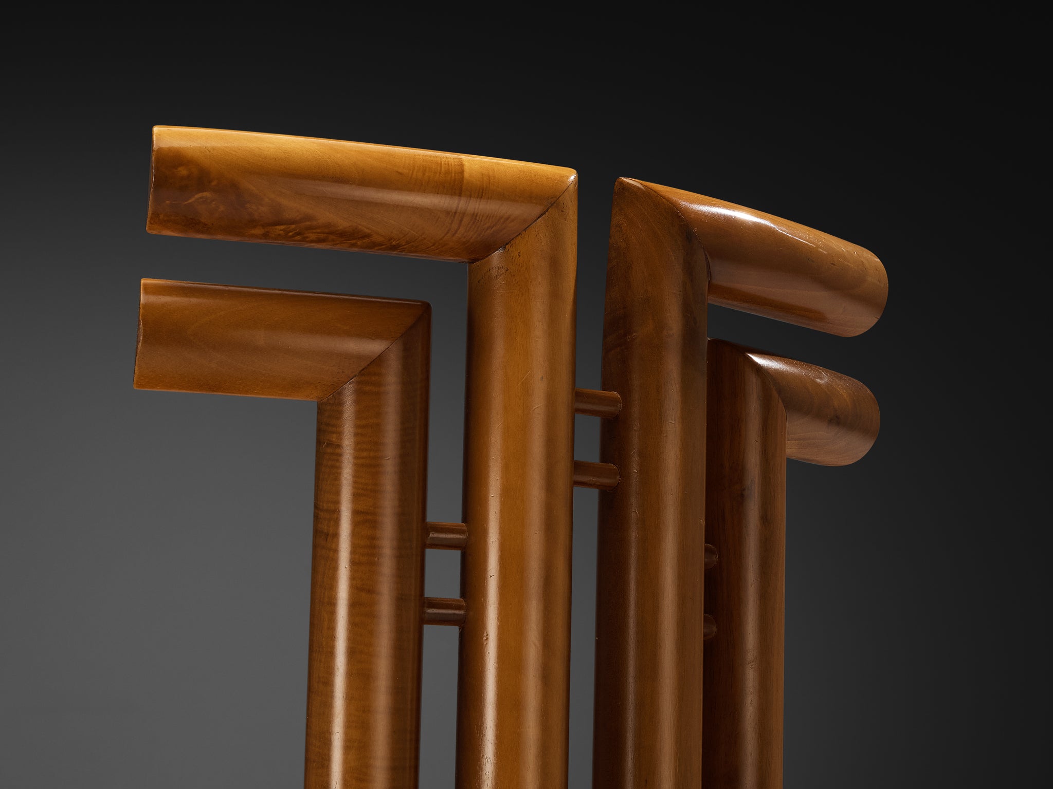 Post-Modern Italian Dining Chairs in Walnut and Cognac Leather Seating Morentz