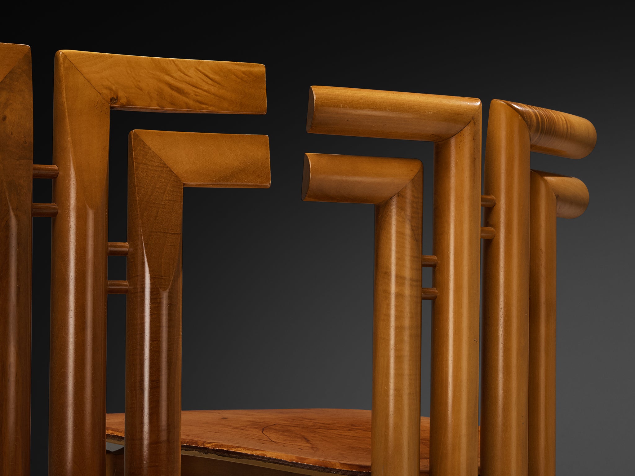 Post-Modern Italian Dining Chairs in Walnut and Cognac Leather Seating Morentz