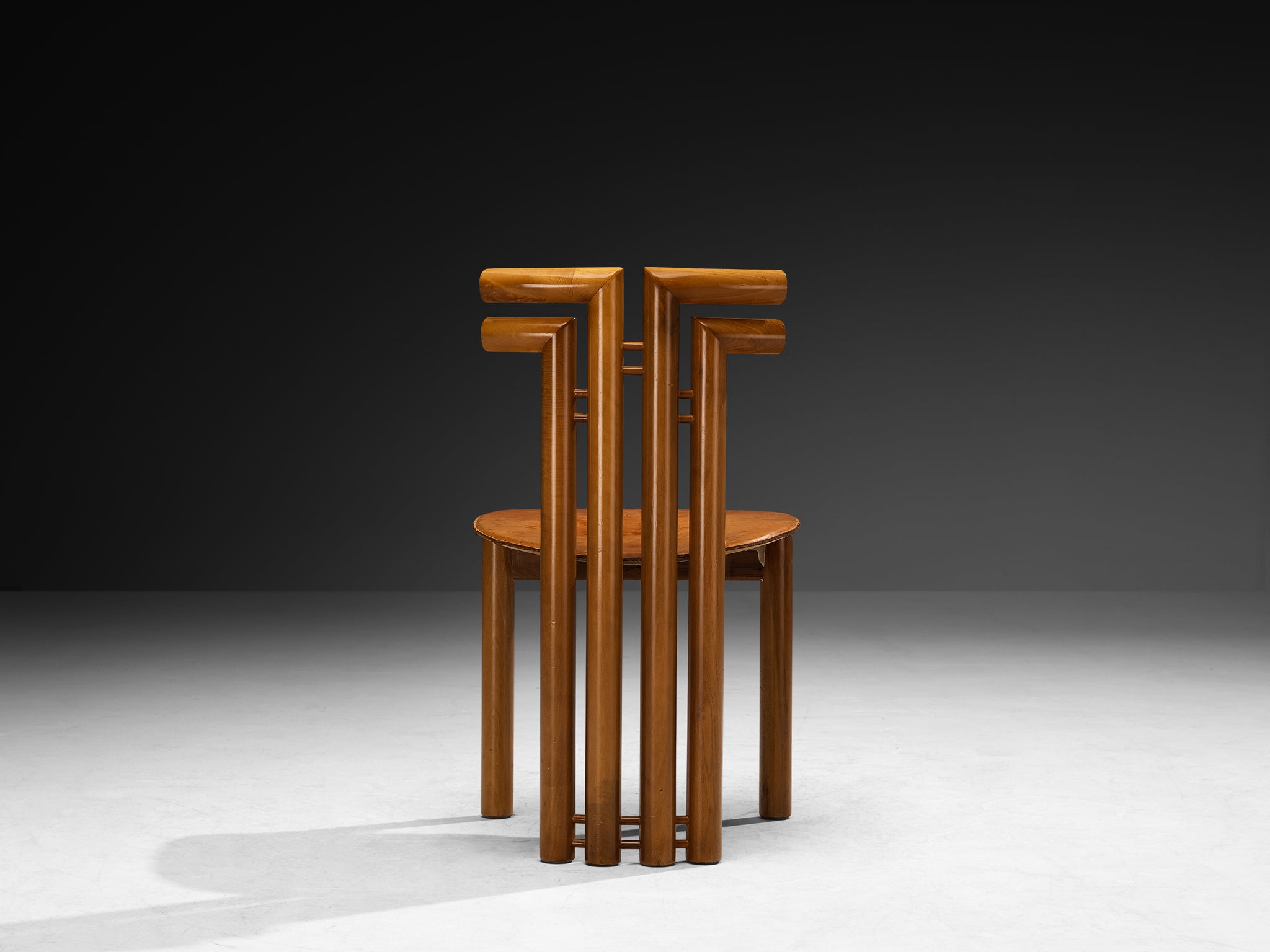 Post-Modern Italian Dining Chairs in Walnut and Cognac Leather Seating Morentz