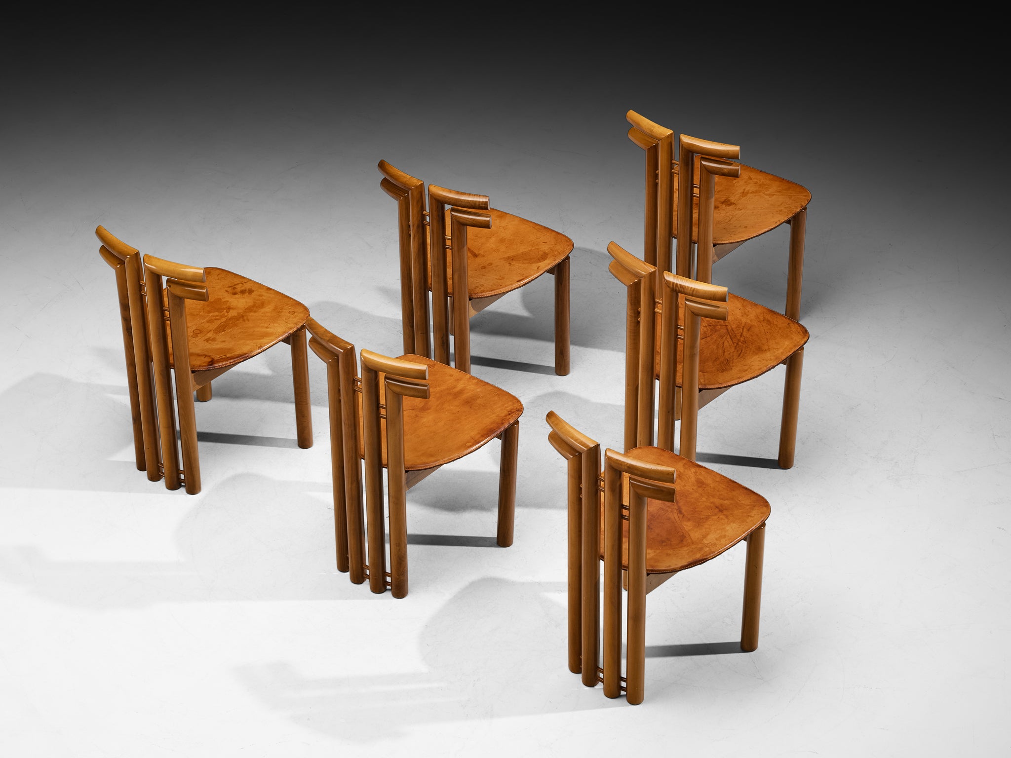 Post-Modern Italian Dining Chairs in Walnut and Cognac Leather Seating Morentz