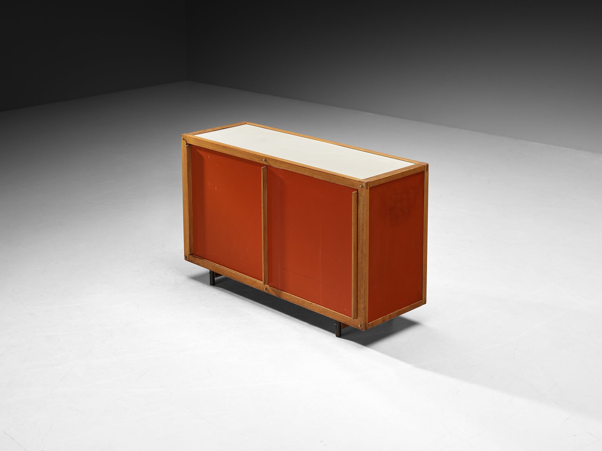 André Sornay Rare Sideboard with Double-Sliding Doors in Red Case pieces and storage cabinets Morentz