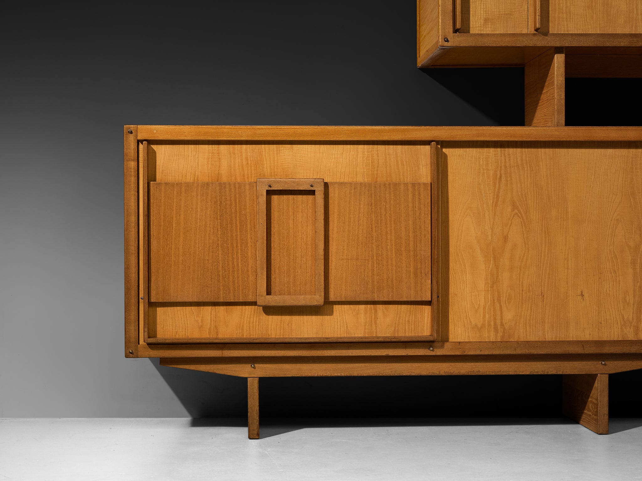 André Sornay Rare Geometric Bookcase with Sliding-Doors in Ash Case pieces and storage cabinets Morentz