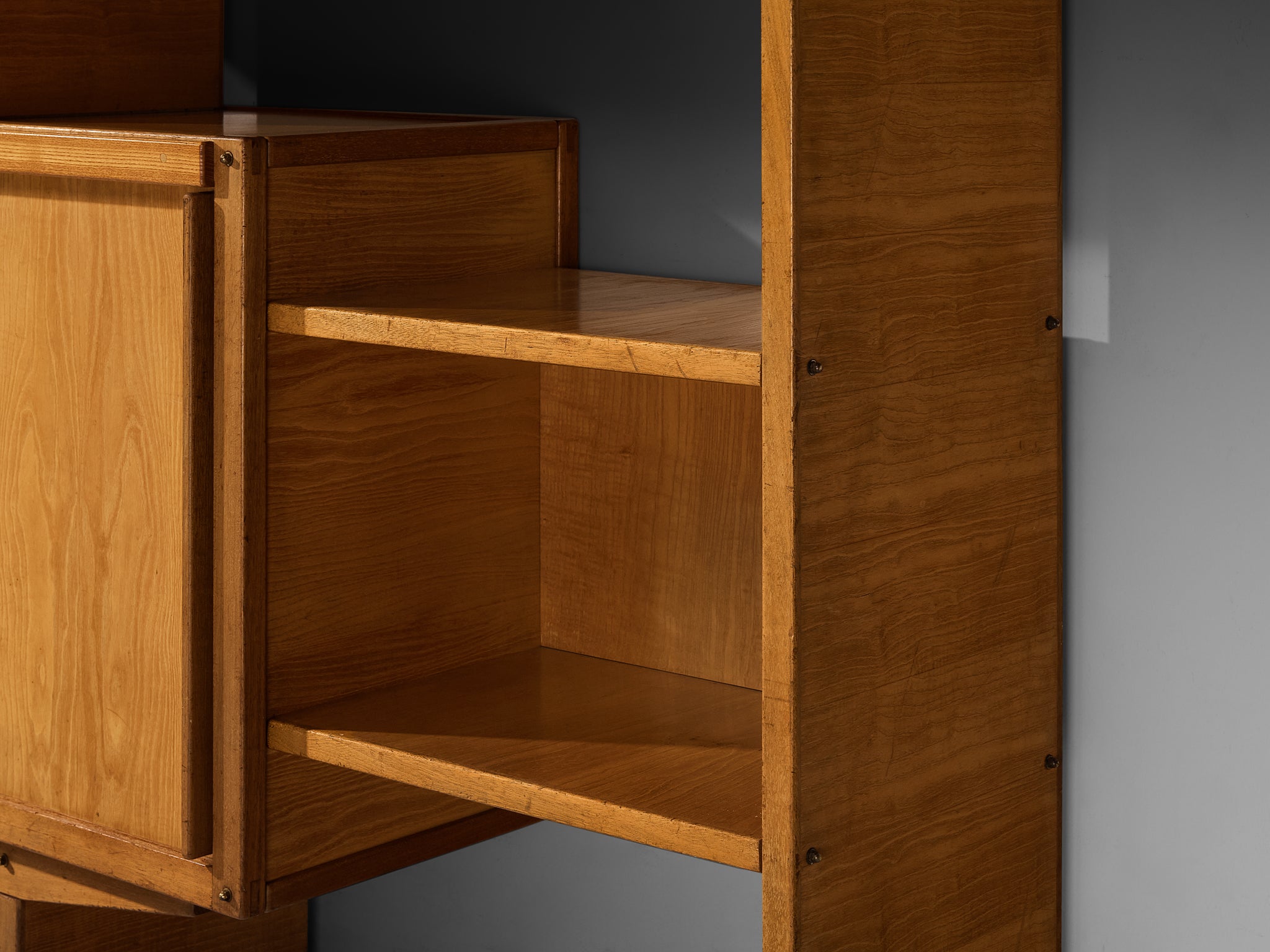 André Sornay Rare Geometric Bookcase with Sliding-Doors in Ash Case pieces and storage cabinets Morentz