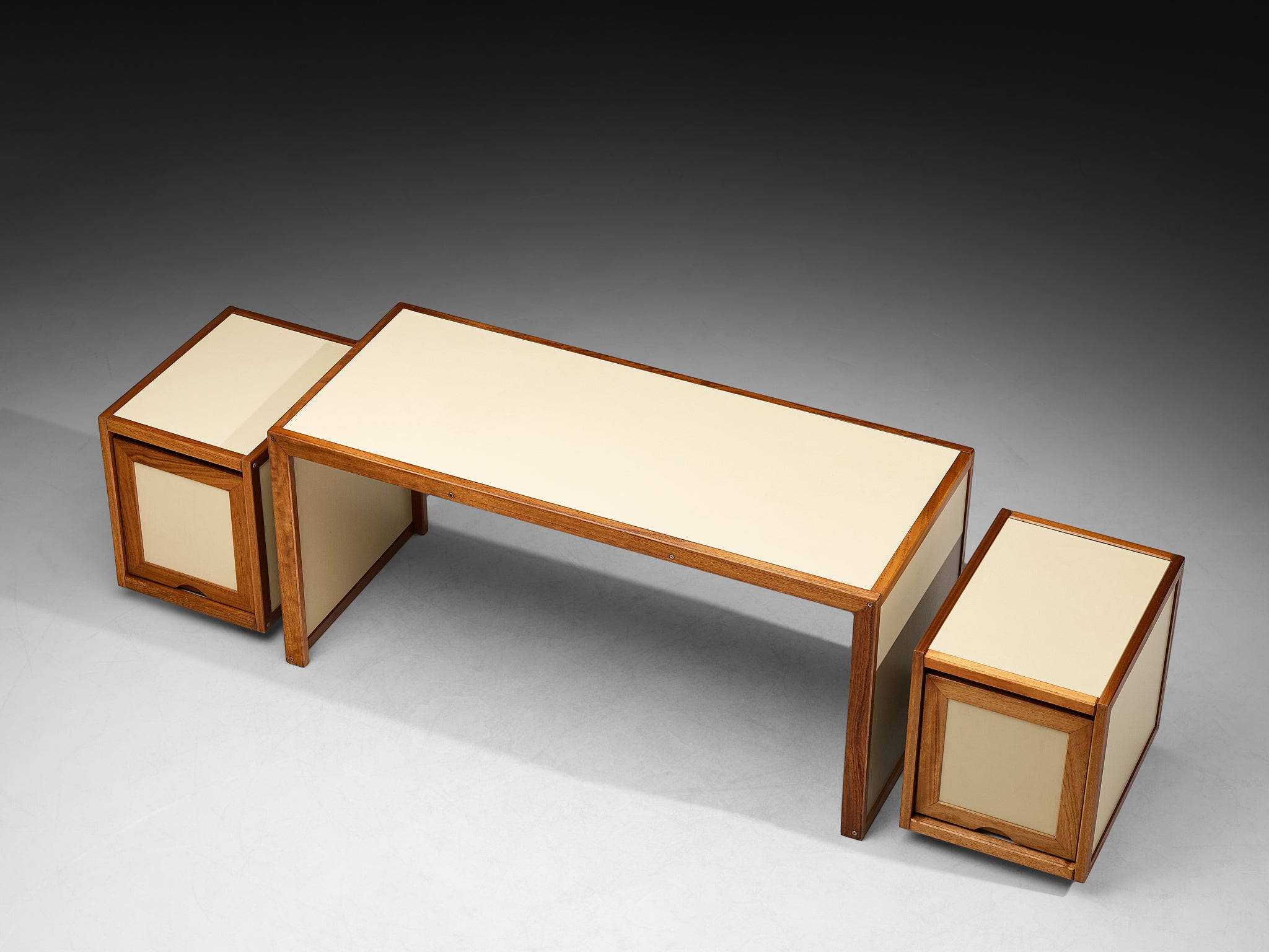 André Sornay Rare Writing Desk with Movable Cabinets in Mahogany Tables Morentz