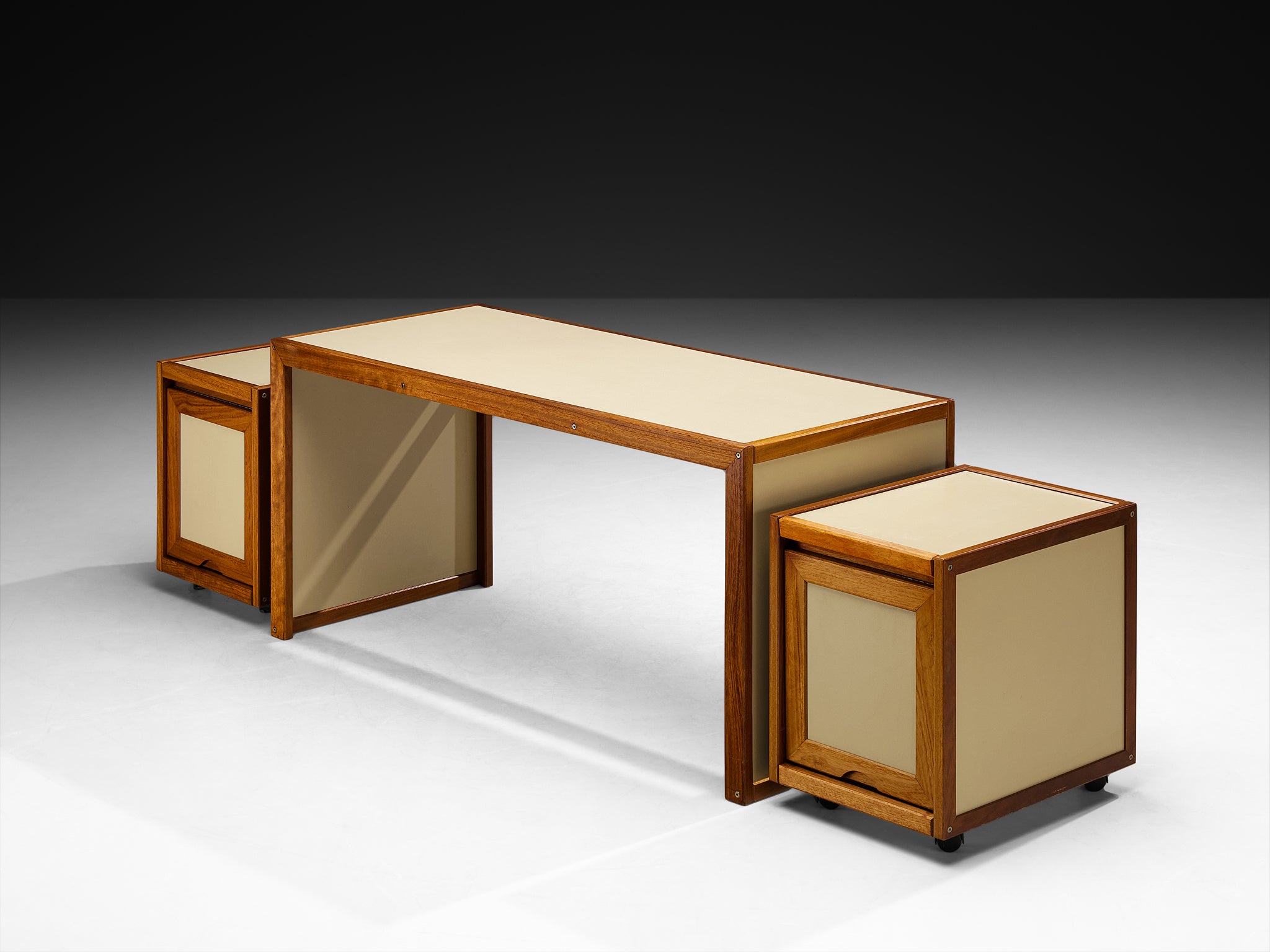 André Sornay Rare Writing Desk with Movable Cabinets in Mahogany Tables Morentz