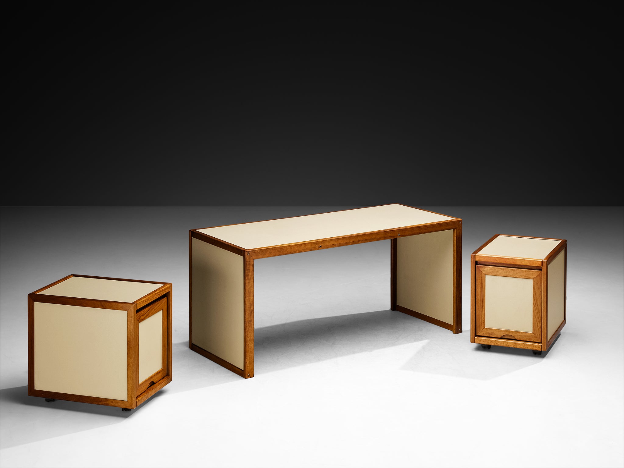 André Sornay Rare Writing Desk with Movable Cabinets in Mahogany Tables Morentz