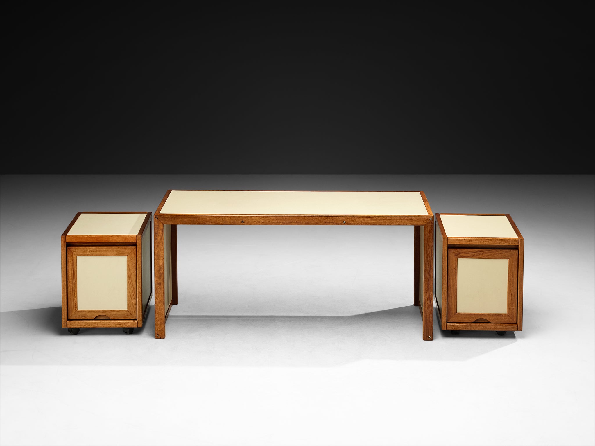 André Sornay Rare Writing Desk with Movable Cabinets in Mahogany Tables Morentz