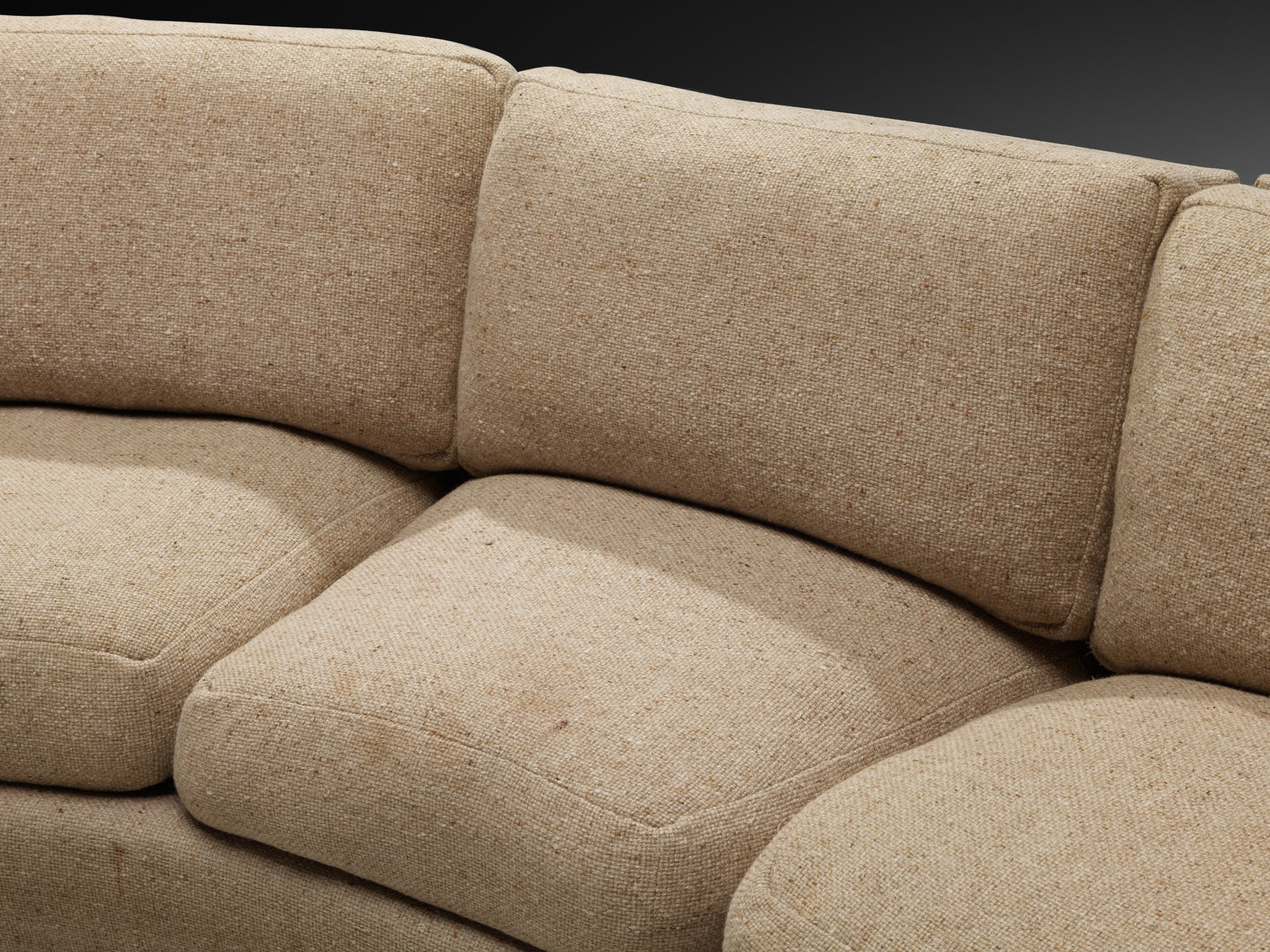Grand French Mid-Century Modern Modular Curved Sofa in Beige Wool 515cm/202.76in Seating Morentz