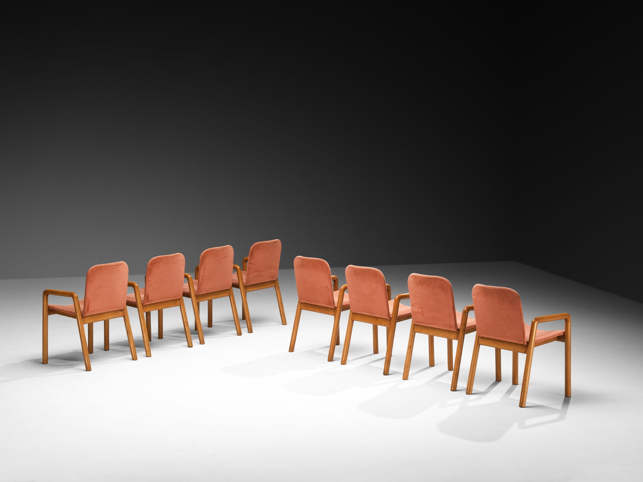 Guido Faleschini for I4 Mariani Set of Eight 'Dilos' Dining Chairs in Dusty Rose Velvet Seating Morentz