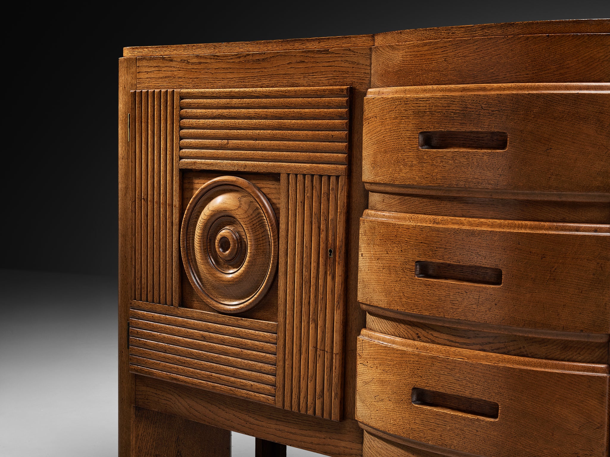 Graphic French Art Deco Sideboard in Patinated Oak