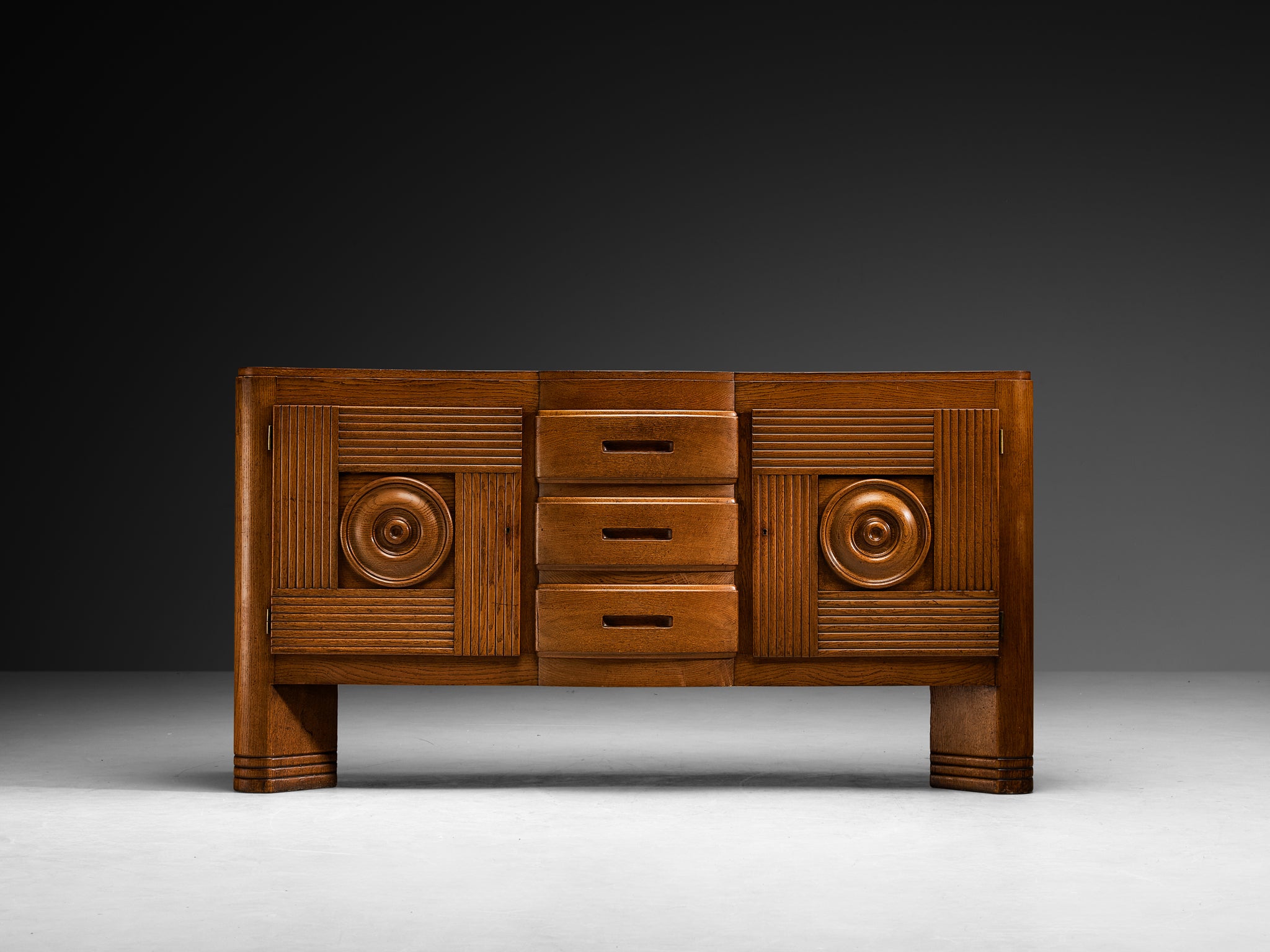 Graphic French Art Deco Sideboard in Patinated Oak