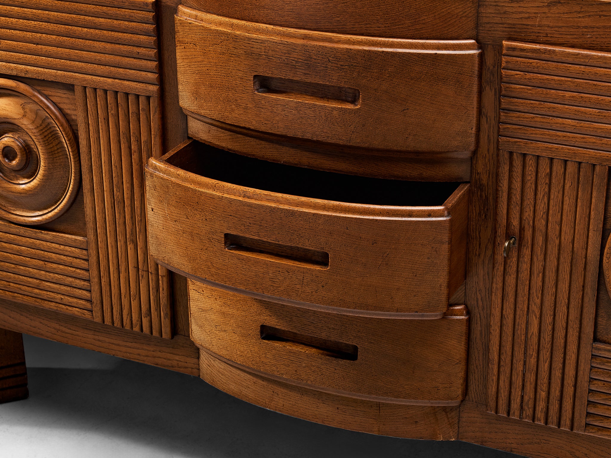 Graphic French Art Deco Sideboard in Patinated Oak