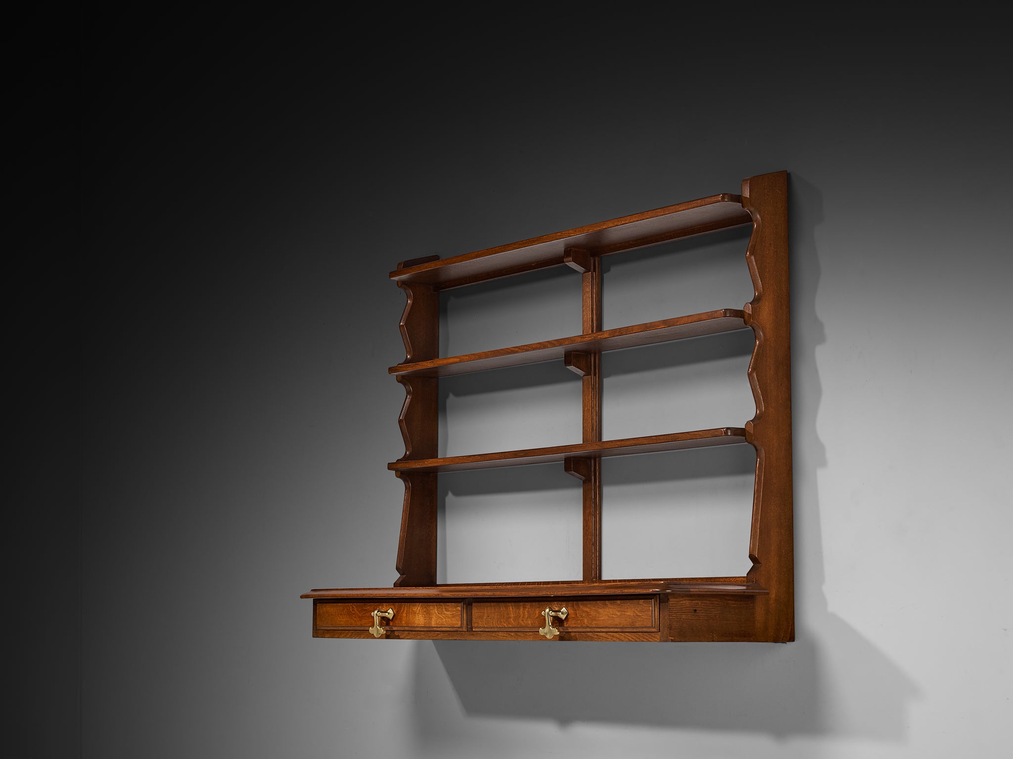 Guillerme & Chambron Wall-Mounted Shelf with Drawers in Solid Oak Case pieces and storage cabinets Morentz