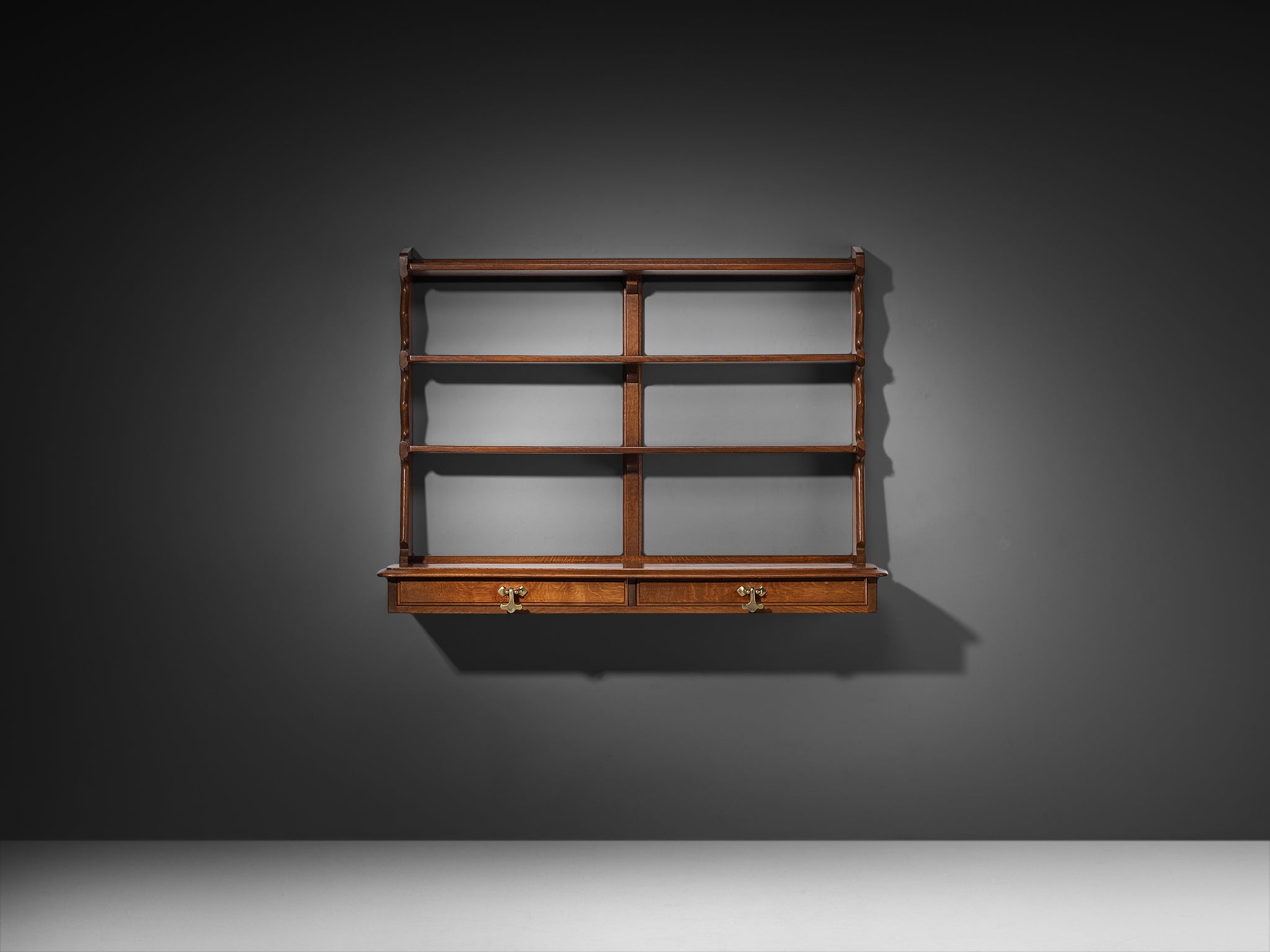 Guillerme & Chambron Wall-Mounted Shelf with Drawers in Solid Oak Case pieces and storage cabinets Morentz