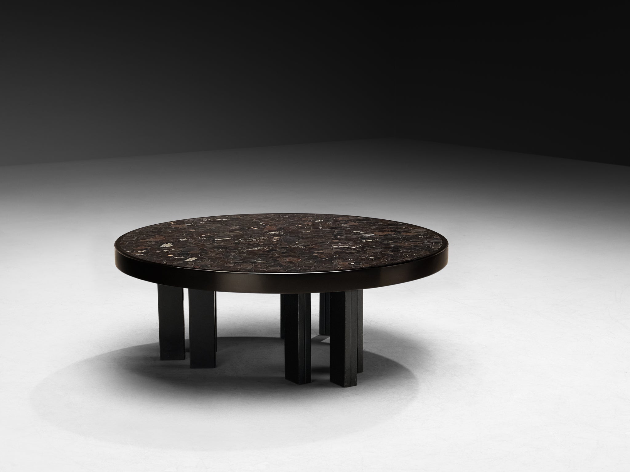 Rare Jean Claude Dresse Mosaic Coffee Table in Hematite Tables Morentz