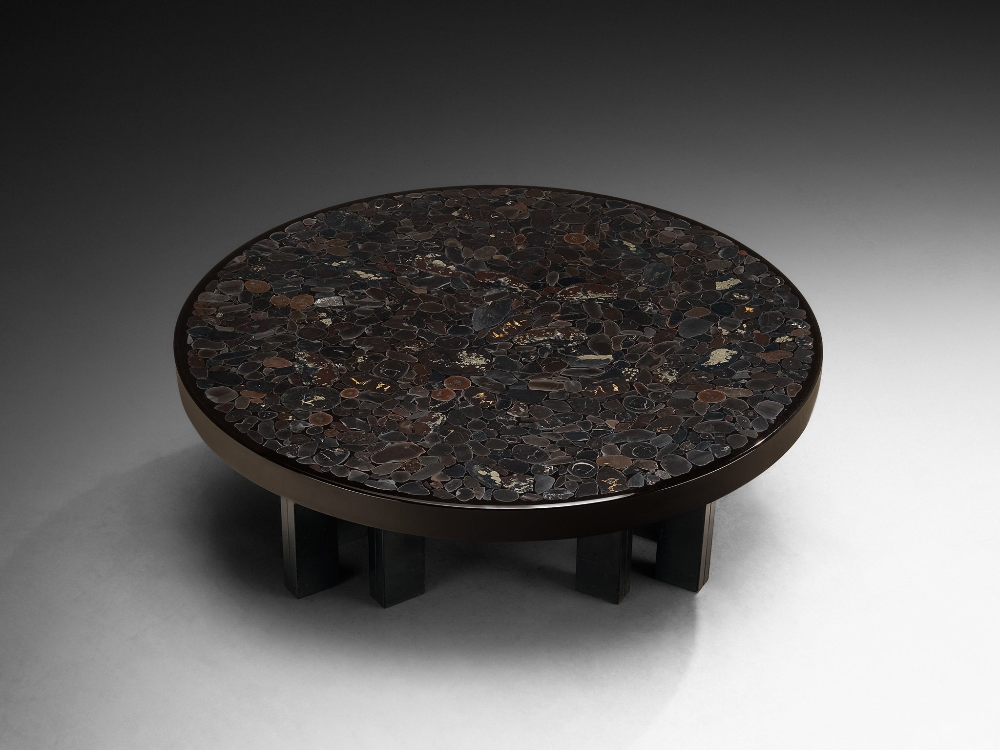 Rare Jean Claude Dresse Mosaic Coffee Table in Hematite Tables Morentz