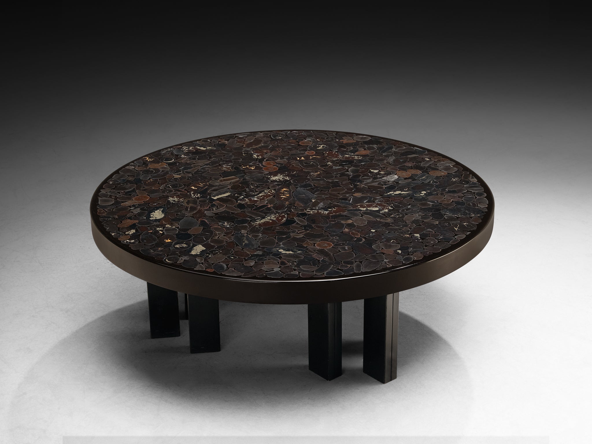 Rare Jean Claude Dresse Mosaic Coffee Table in Hematite Tables Morentz