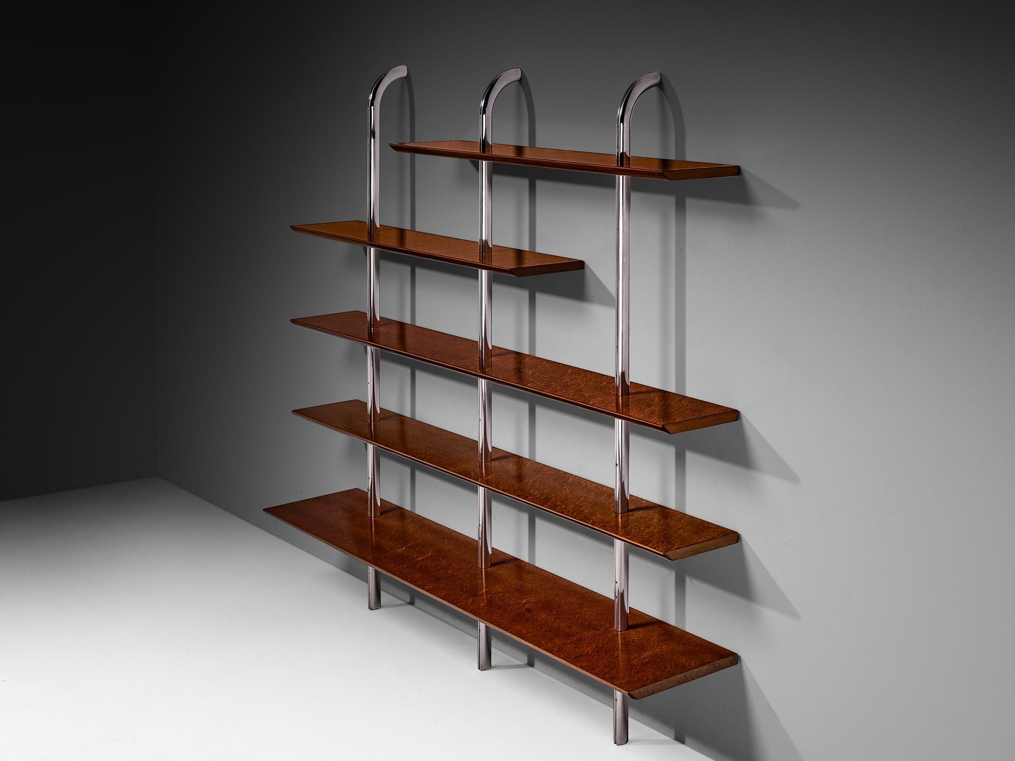 Luxurious Italian Library Wall Unit in Birds-Eye Maple and Aluminum Case pieces and storage cabinets Morentz