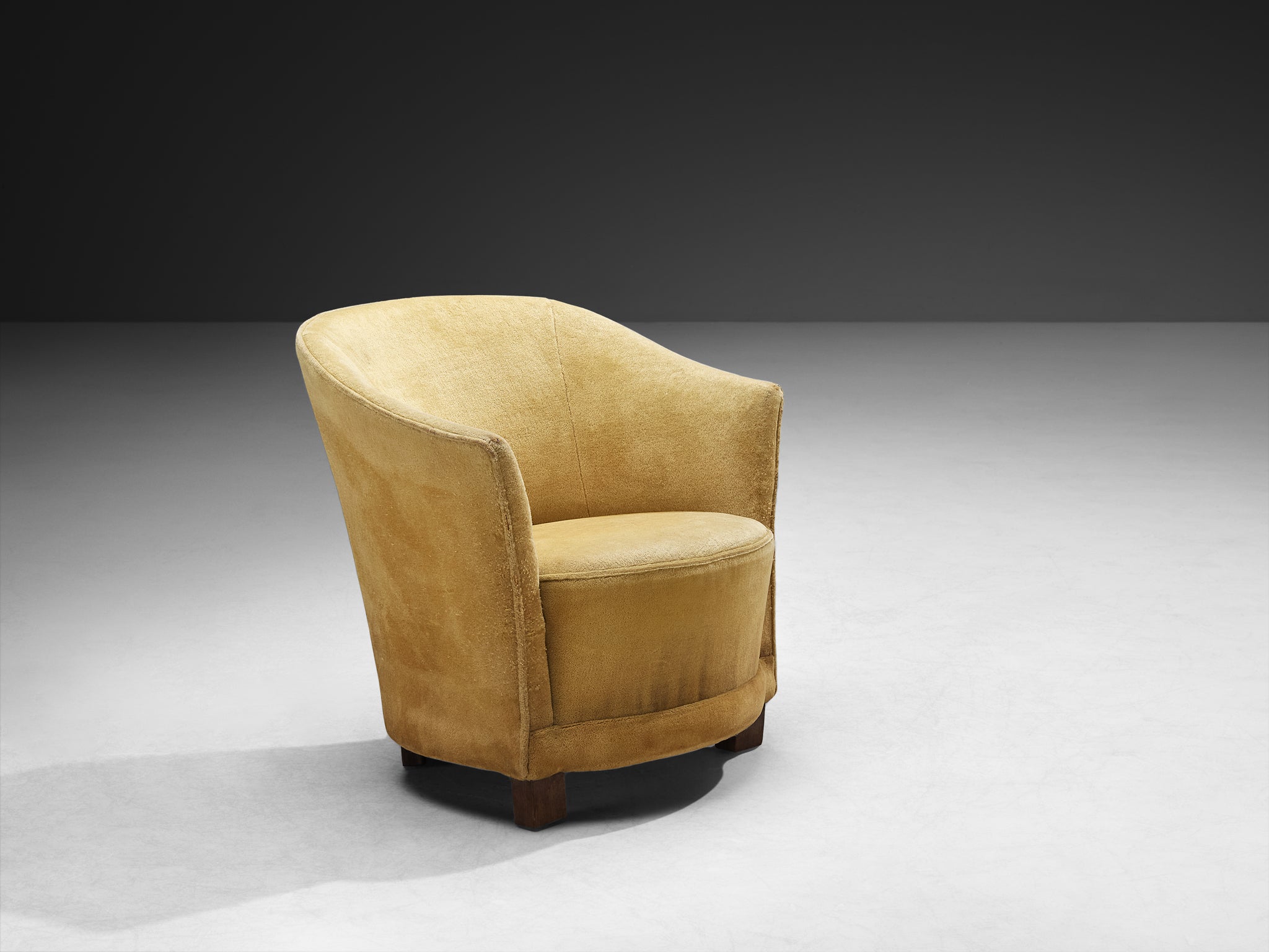 Pair of Art Deco Curved Lounge Chairs in Camel Beige Fabric Seating Morentz