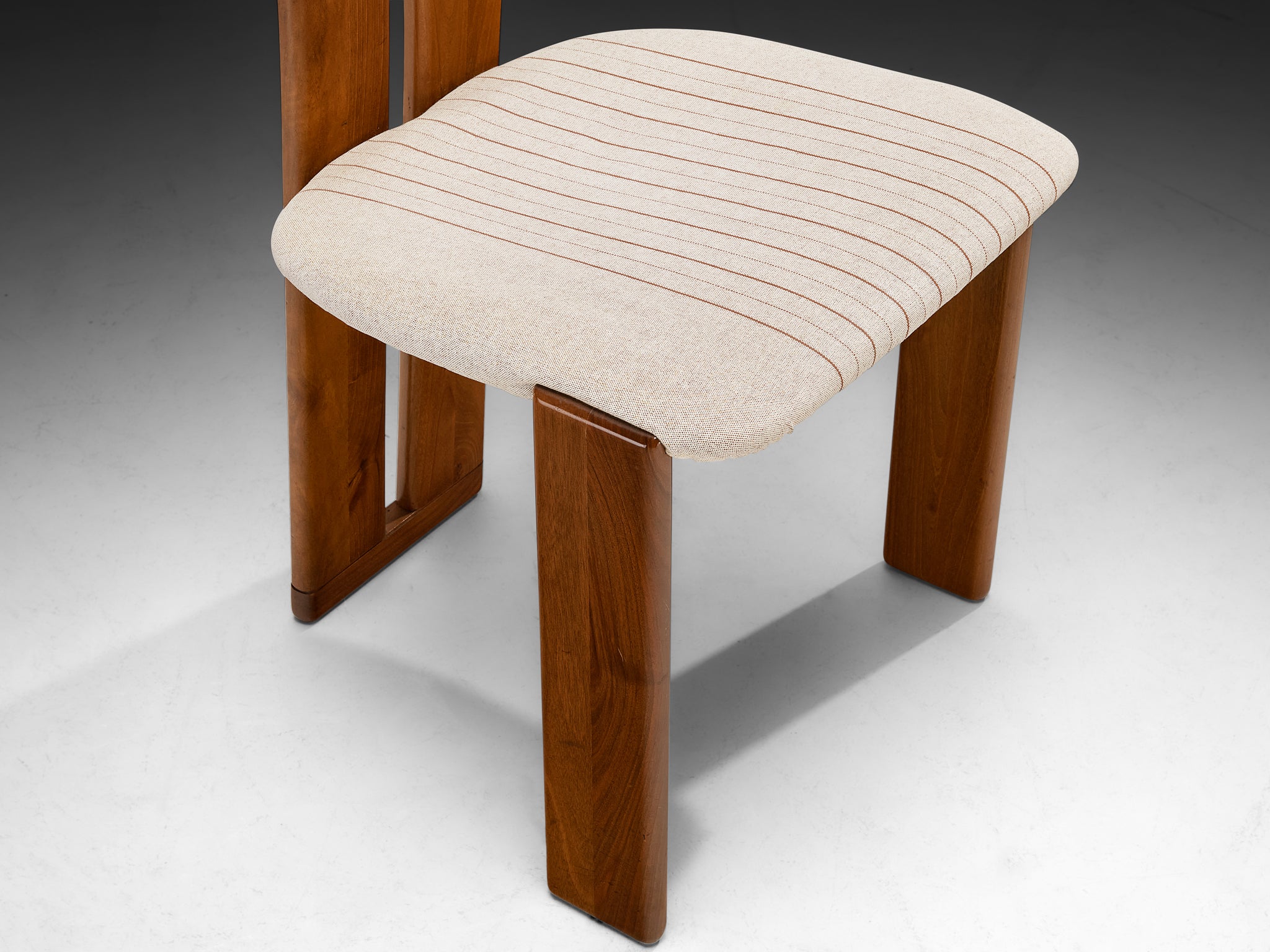 Mario Marenco for Mobil Girgi Set of Six 'Sapporo' Dining Chairs in Walnut and White Upholstery Seating Morentz