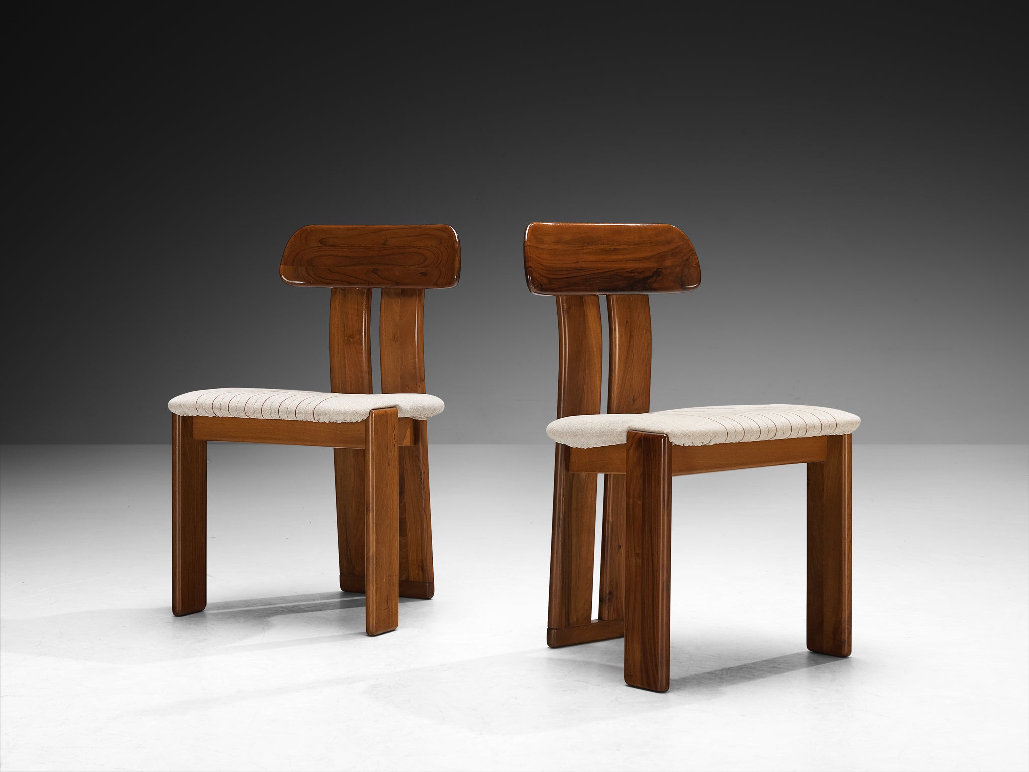 Mario Marenco for Mobil Girgi Set of Six 'Sapporo' Dining Chairs in Walnut and White Upholstery Seating Morentz