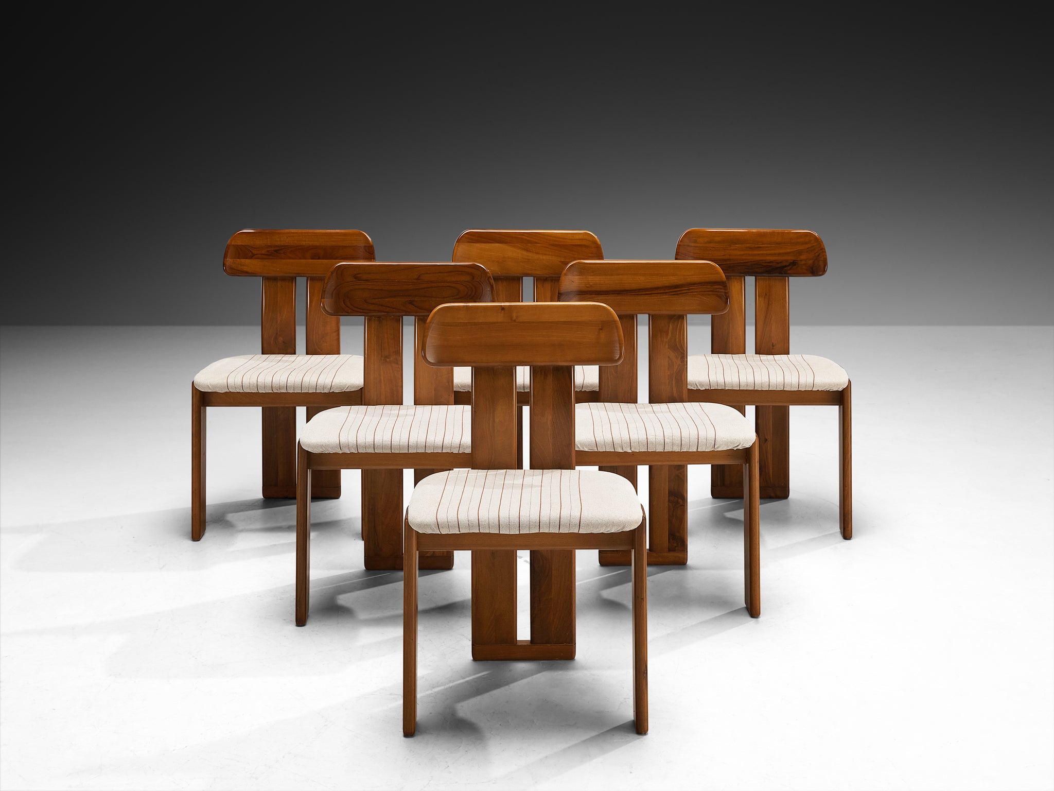 Mario Marenco for Mobil Girgi Set of Six 'Sapporo' Dining Chairs in Walnut and White Upholstery Seating Morentz
