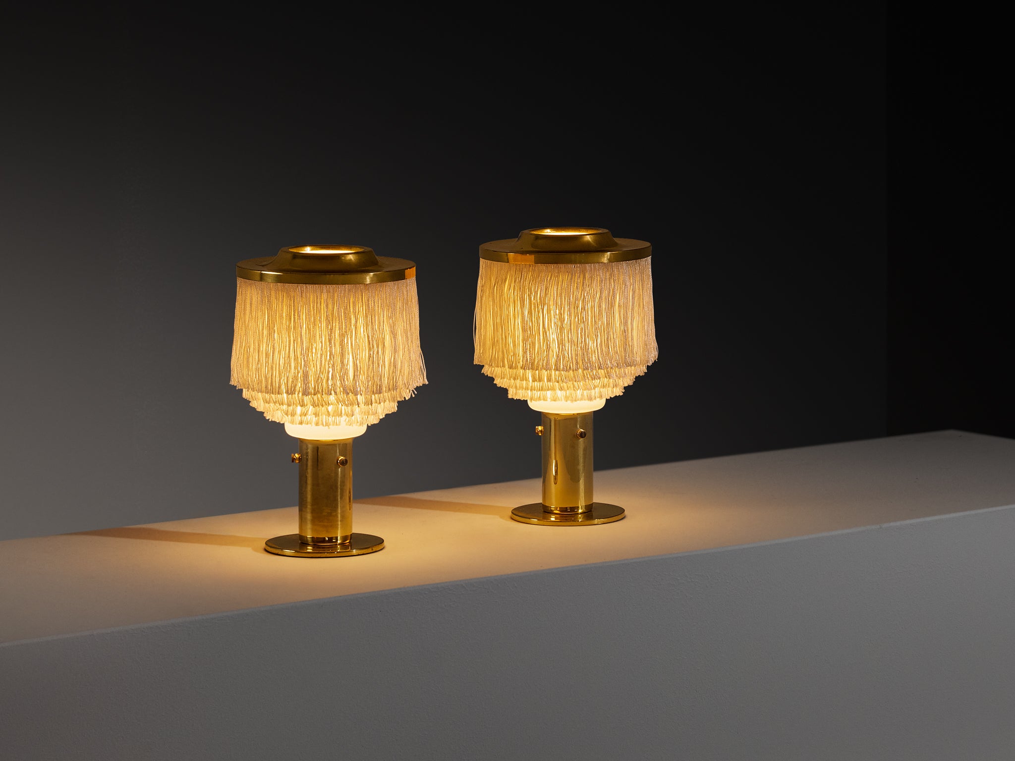Hans-Agne Jakobsson Pair of 'Fringe' Table Lamps in Silk and Brass Lighting Morentz