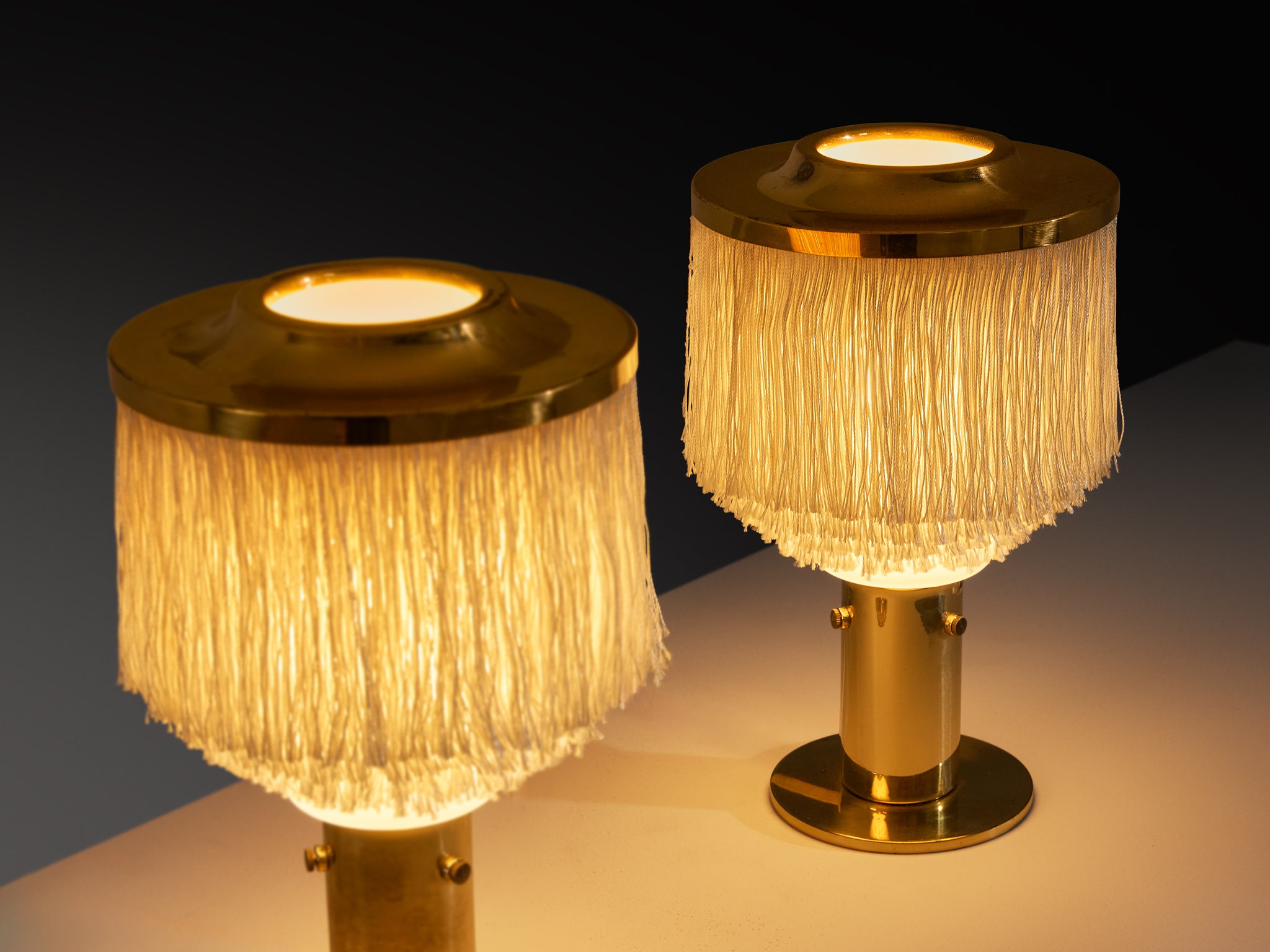 Hans-Agne Jakobsson Pair of 'Fringe' Table Lamps in Silk and Brass Lighting Morentz