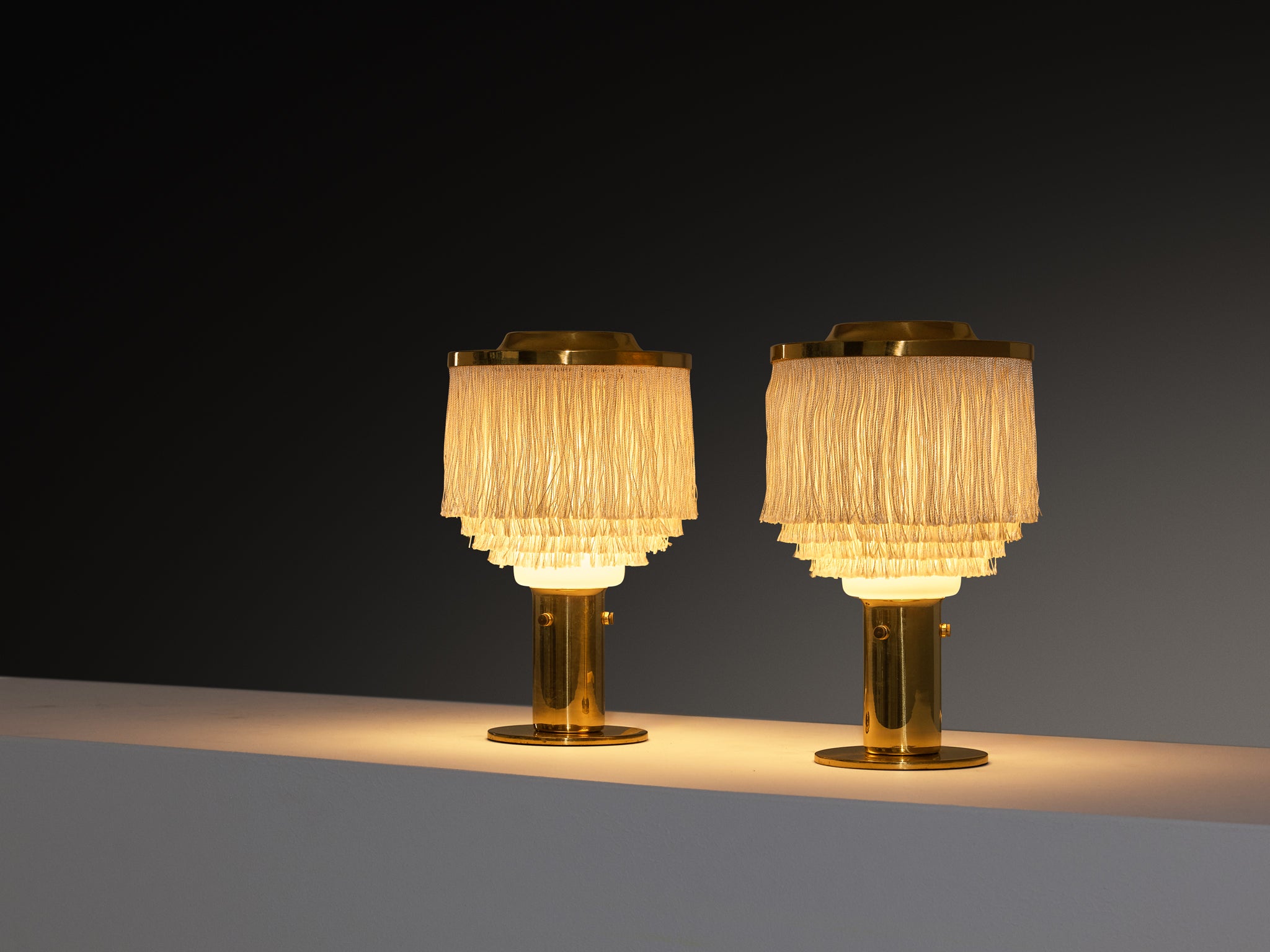 Hans-Agne Jakobsson Pair of 'Fringe' Table Lamps in Silk and Brass Lighting Morentz