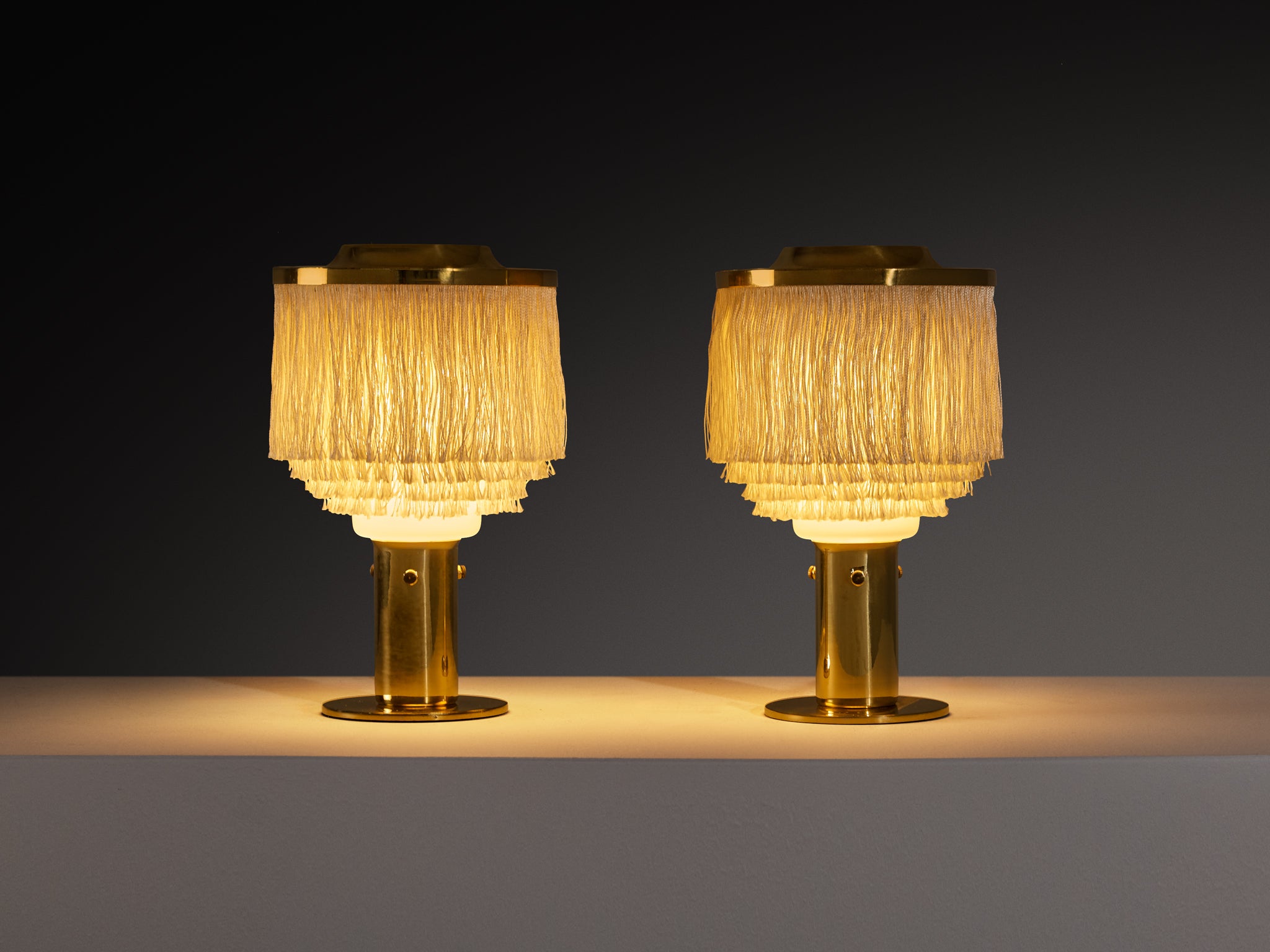 Hans-Agne Jakobsson Pair of 'Fringe' Table Lamps in Silk and Brass Lighting Morentz