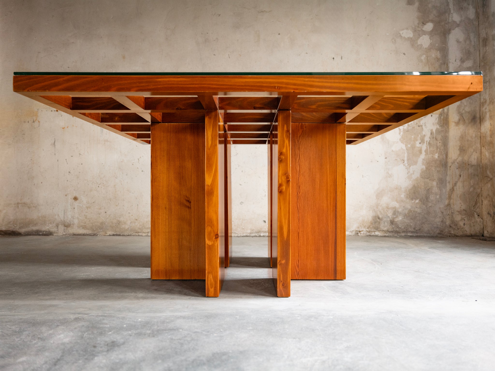 Gianfranco Fini for Poltronova 'Regolo' Square Dining Table in Pine and Glass Tables Morentz